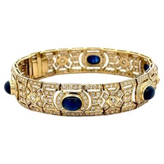 Art Deco Style 12 Carat Cabochon Sapphire & Diamond 18K Gold Bracelet