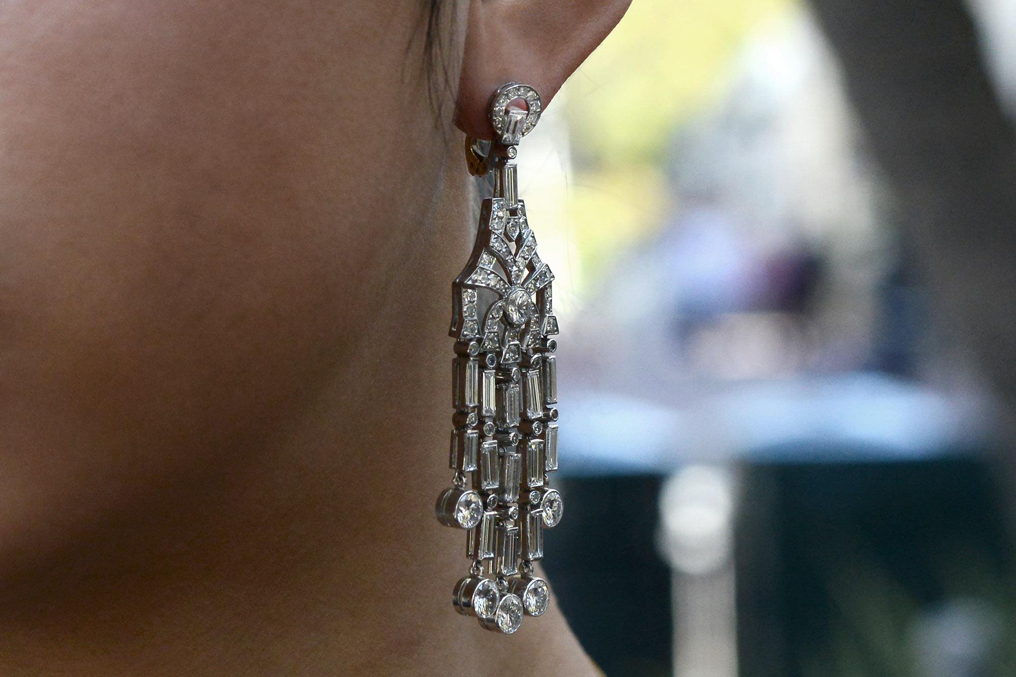 Round Cut Art Deco Style 12 Carat Diamond Chandelier Earrings For Sale