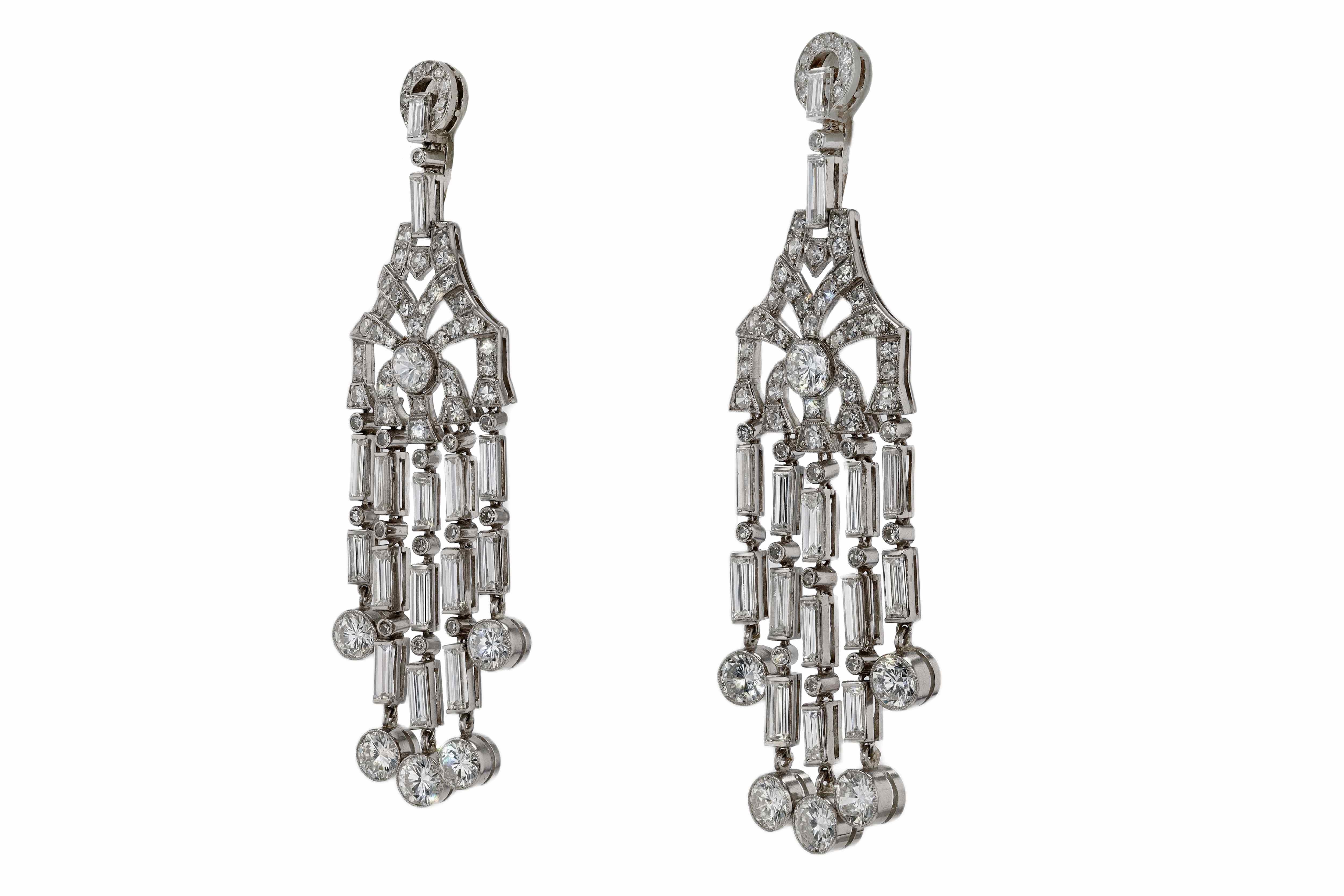 Women's Art Deco Style 12 Carat Diamond Chandelier Earrings For Sale