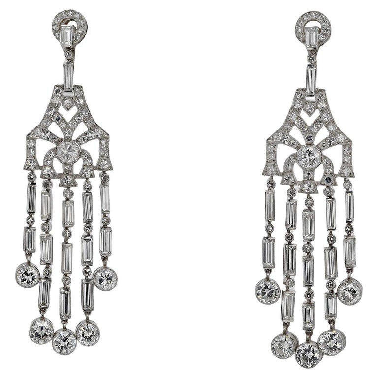 Art Deco Style 12 Carat Diamond Chandelier Earrings For Sale at