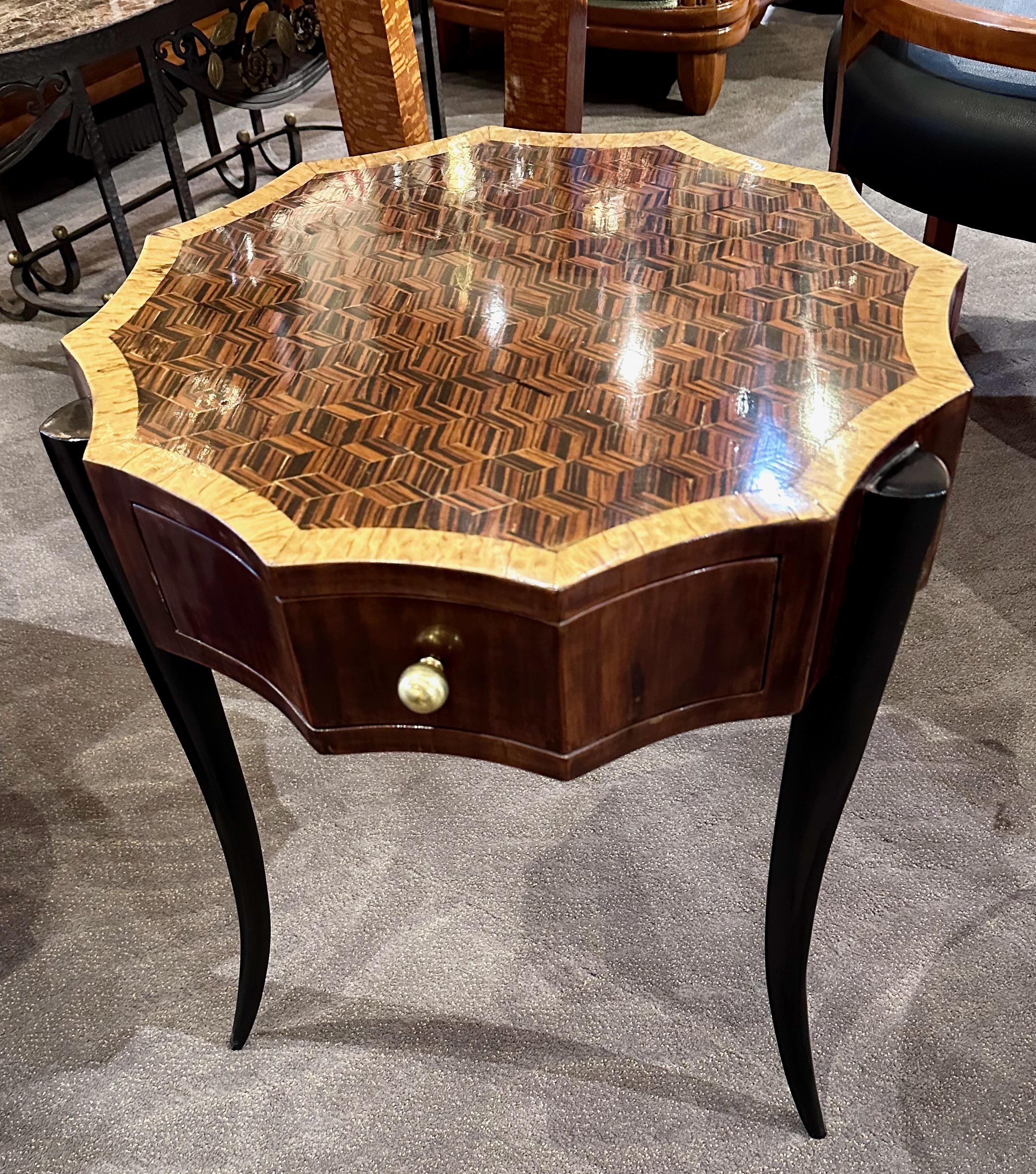 Contemporary Art Deco Style 12-Sided Faceted Unique Marquetry Table For Sale