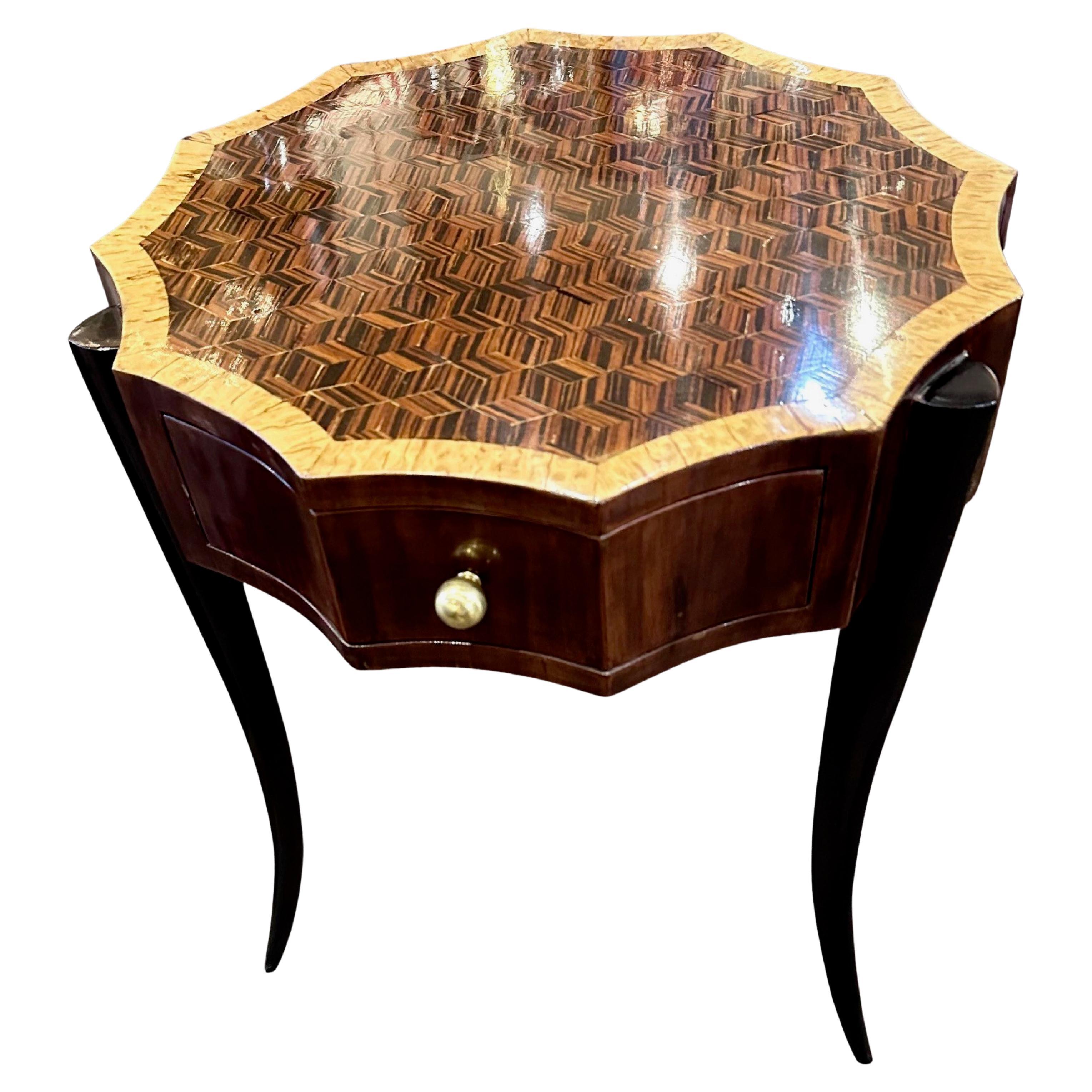 Art Deco Style 12-Sided Faceted Unique Marquetry Table For Sale
