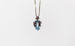 Collana in stile Art Deco con acquamarina da 1,20 carati e diamanti da 0,03 carati in oro bianco