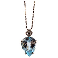 Art Deco Style 1.20 Carat Aquamarine 0.03 Carat  Diamond White Gold Necklace