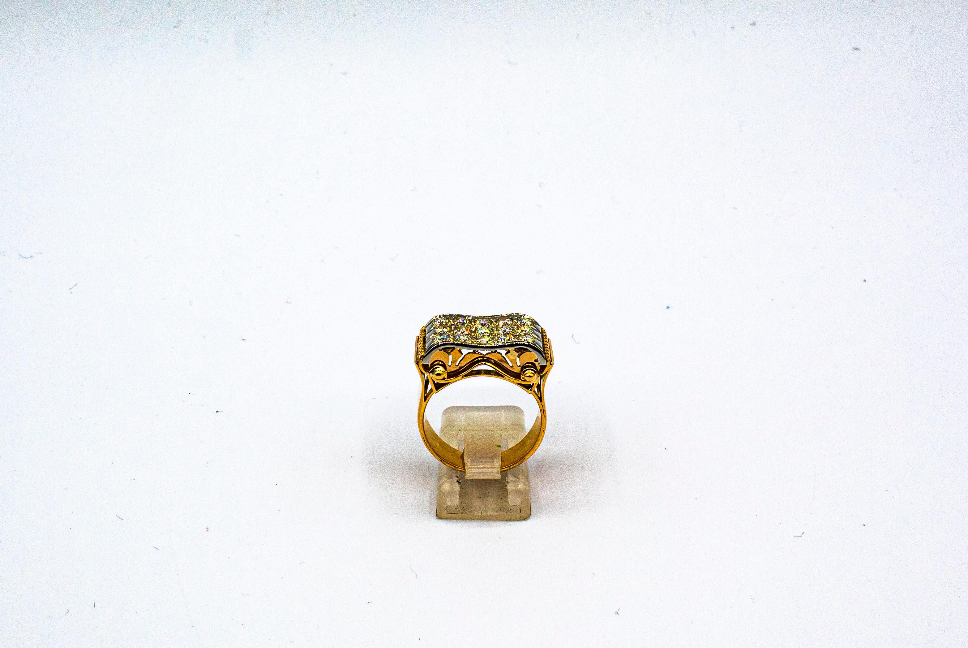 Women's or Men's Art Deco Style 1.20 Carat White Brilliant Cut Diamond Yellow Gold Cocktail Ring For Sale