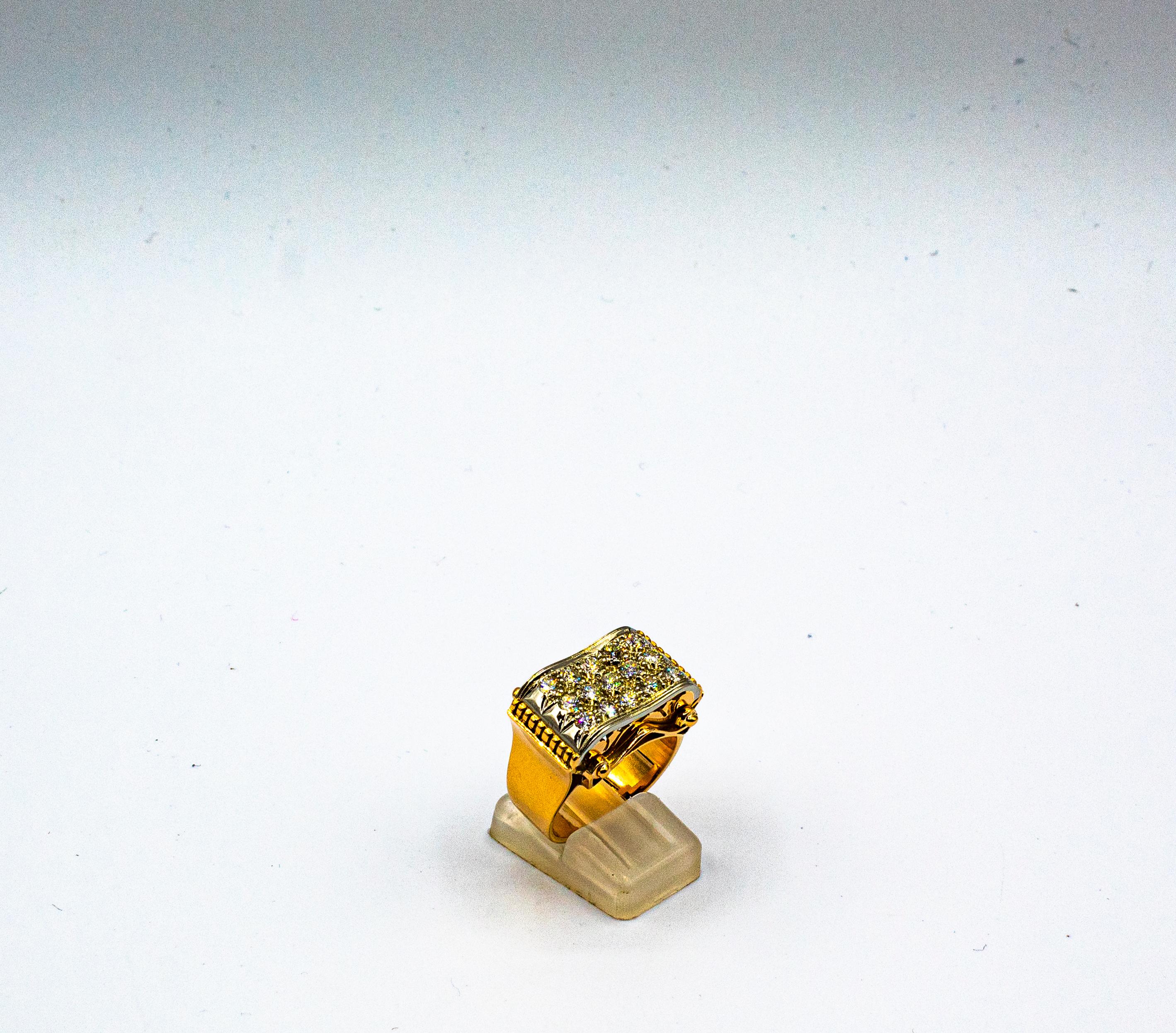 Art Deco Style 1.20 Carat White Brilliant Cut Diamond Yellow Gold Cocktail Ring For Sale 1