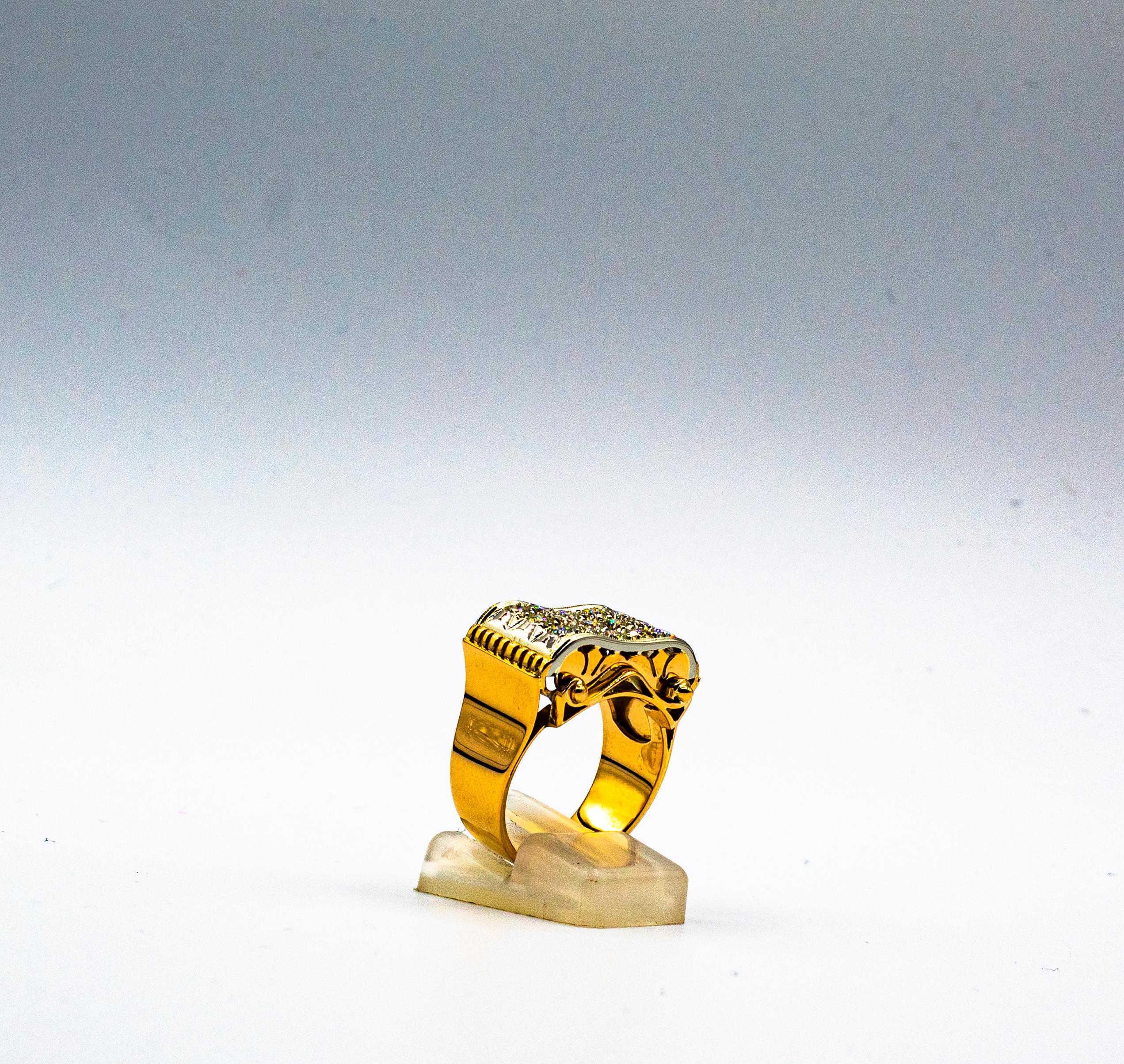 Art Deco Style 1.20 Carat White Brilliant Cut Diamond Yellow Gold Cocktail Ring For Sale 2