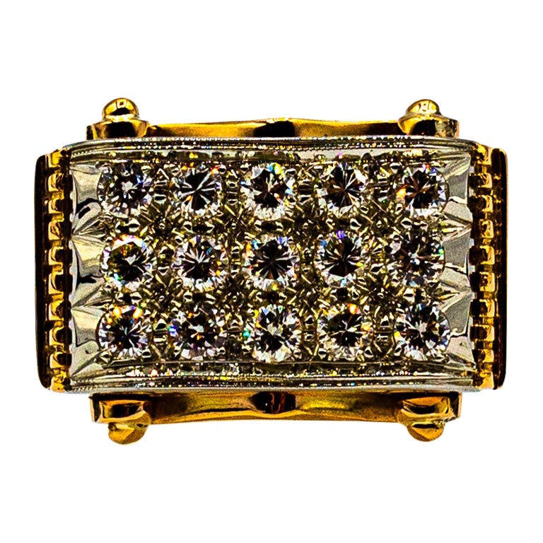 Anello Cocktail in oro giallo con diamante bianco taglio brillante da 1,20 carati in stile Art Deco