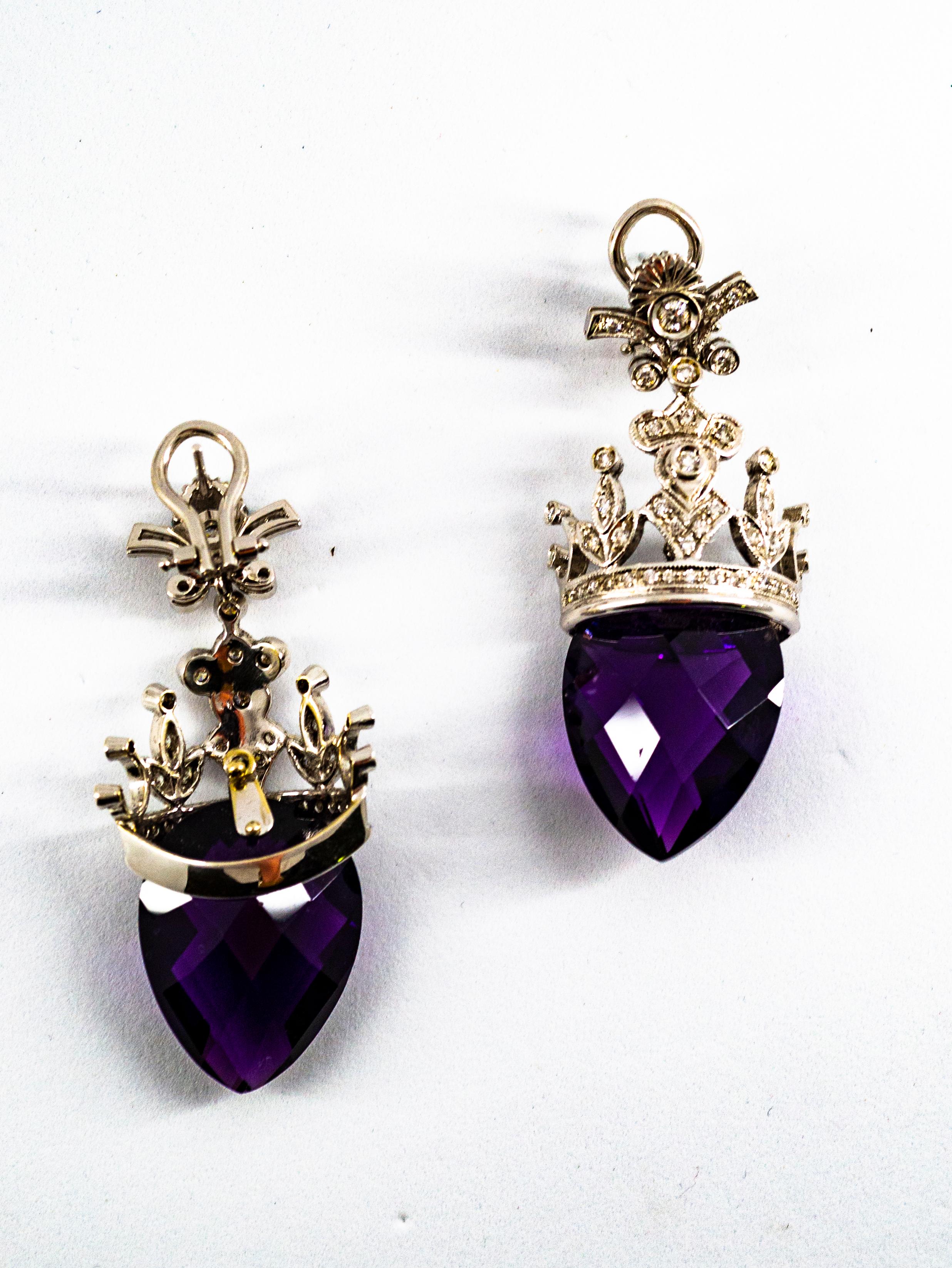 Boucles d'oreilles à clip en or blanc, diamant blanc et améthyste de 1,20 carat, style Art Déco en vente 4