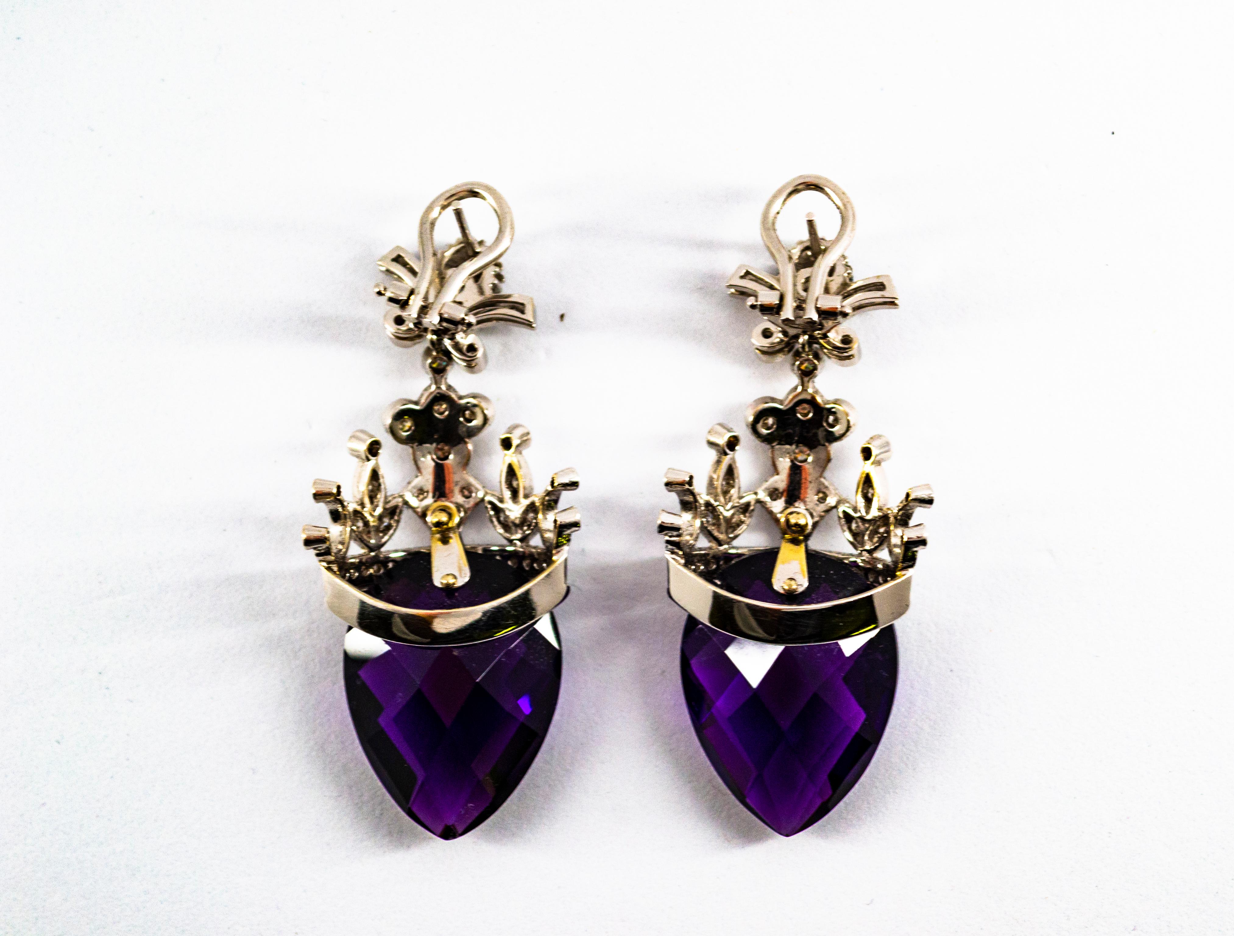 Boucles d'oreilles à clip en or blanc, diamant blanc et améthyste de 1,20 carat, style Art Déco en vente 5