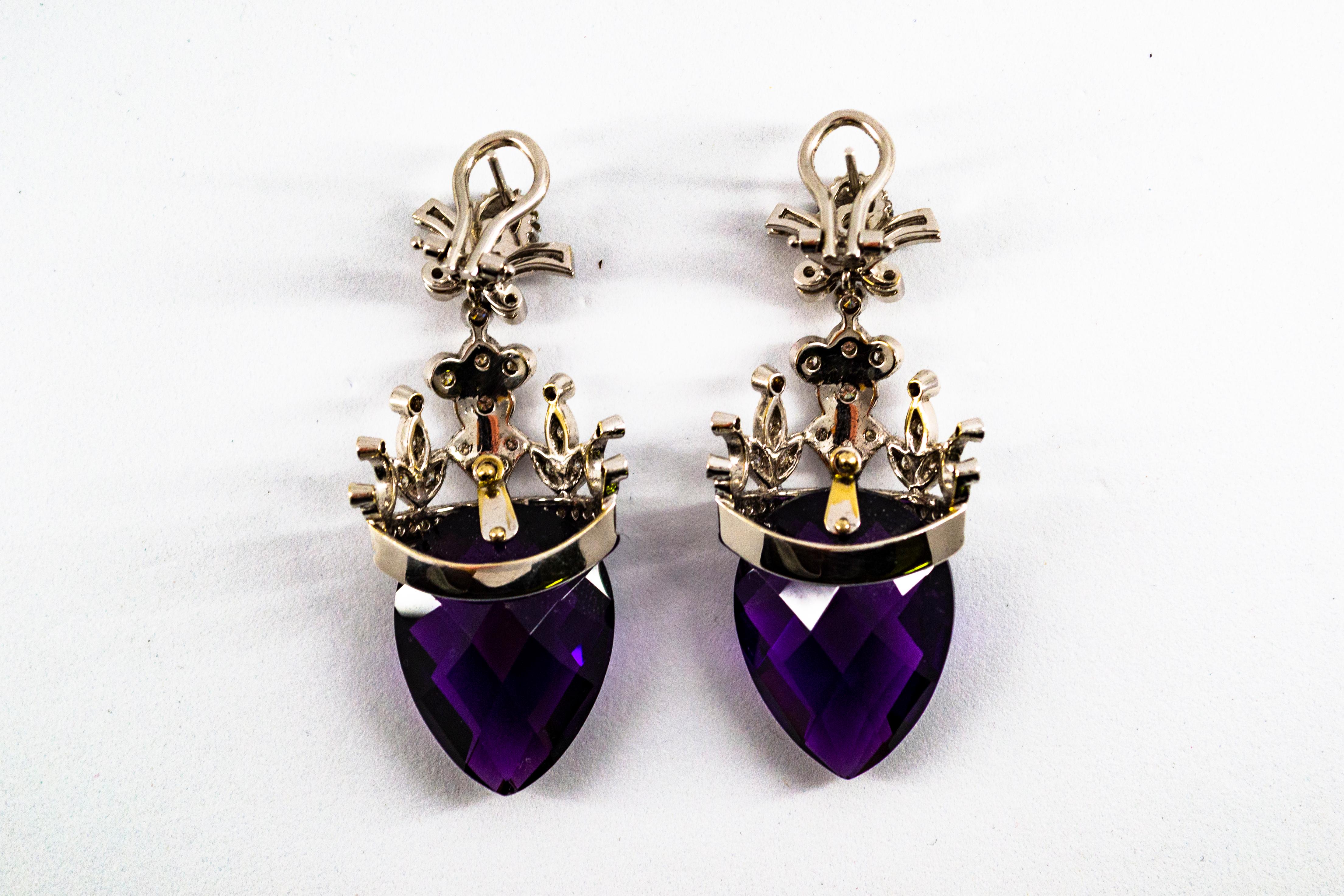 Boucles d'oreilles à clip en or blanc, diamant blanc et améthyste de 1,20 carat, style Art Déco en vente 6