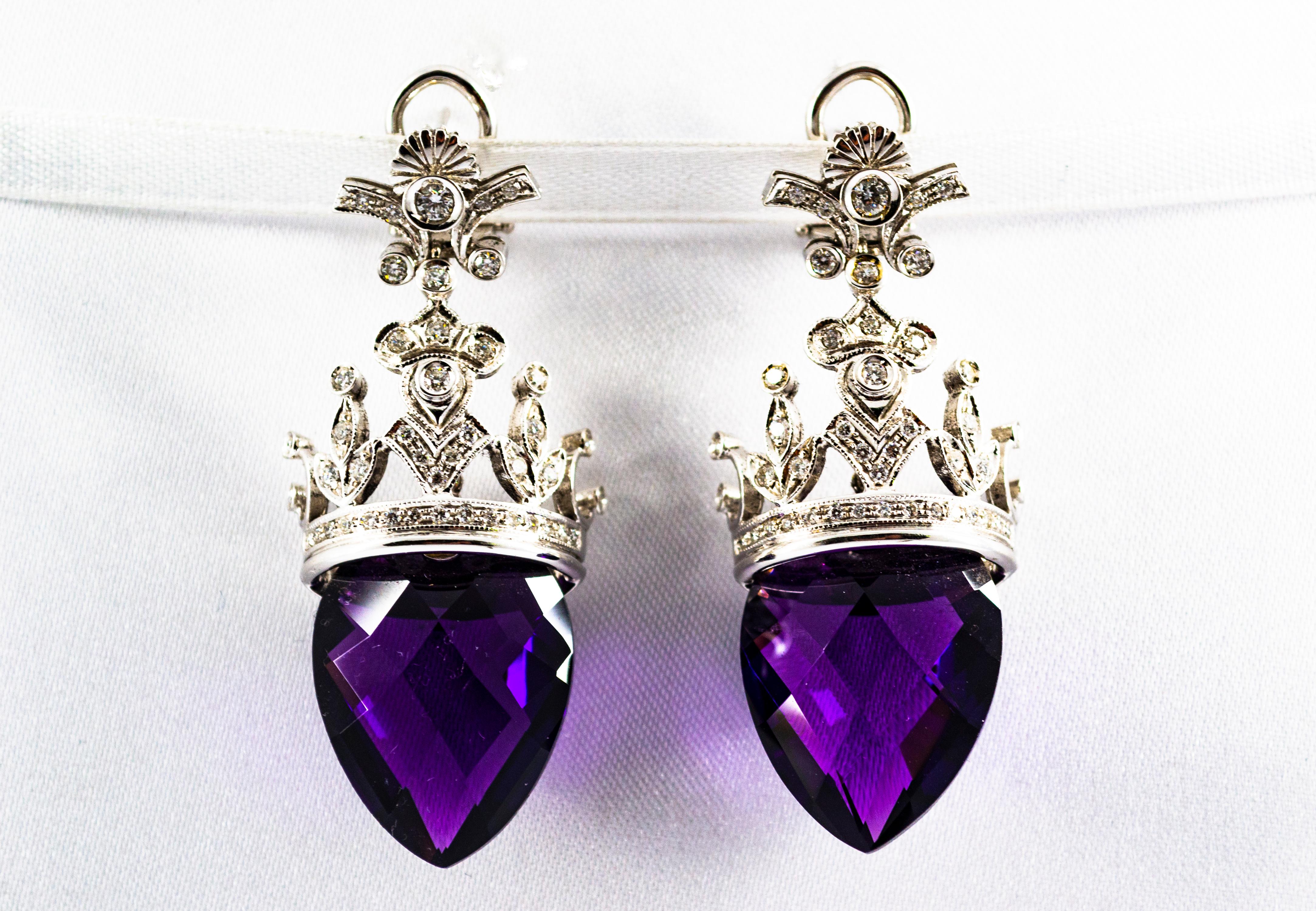 Art Deco Style 1.20 Carat White Diamond Amethyst White Gold Clip-On Earrings In New Condition For Sale In Naples, IT