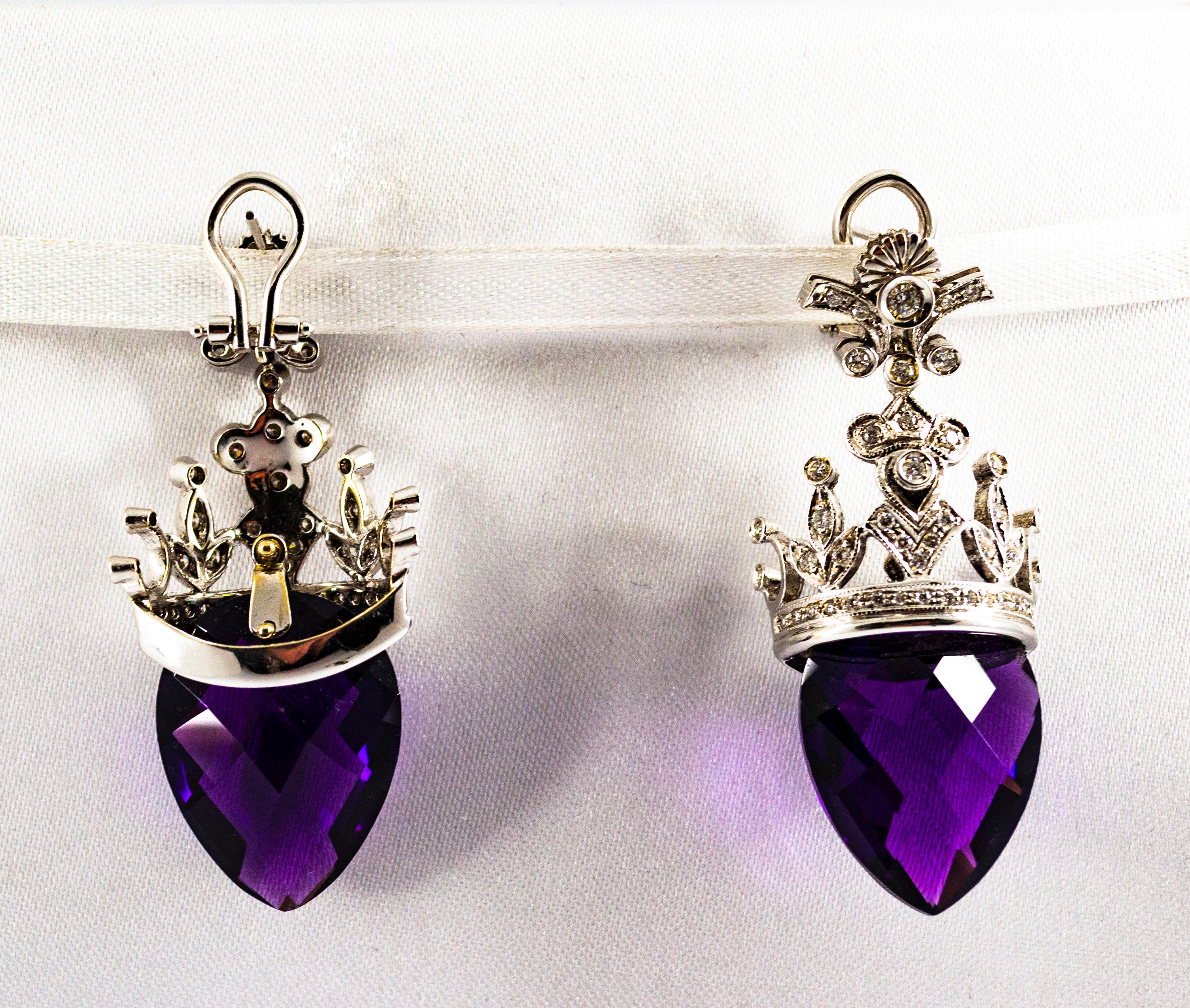 Boucles d'oreilles à clip en or blanc, diamant blanc et améthyste de 1,20 carat, style Art Déco en vente 1