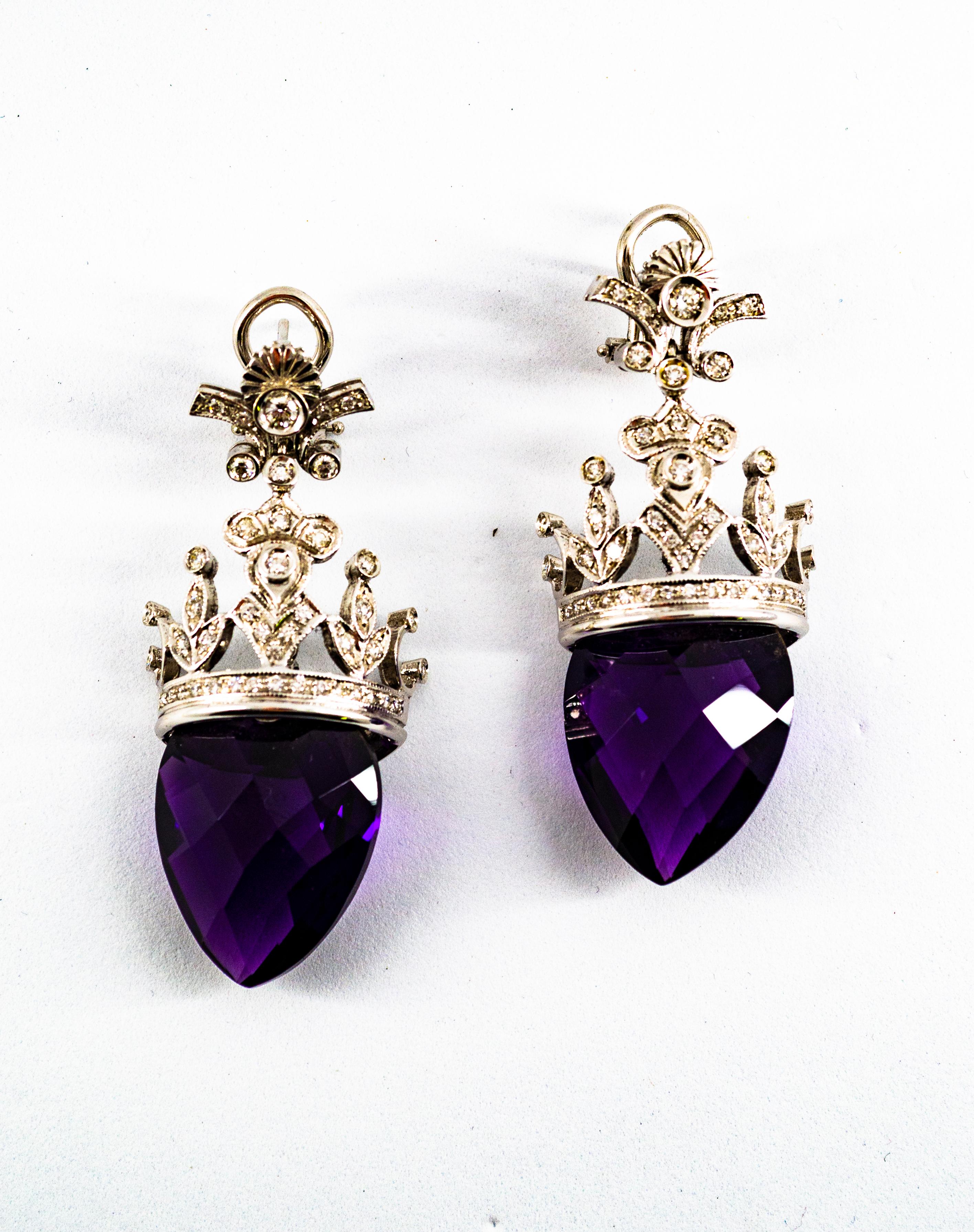 Boucles d'oreilles à clip en or blanc, diamant blanc et améthyste de 1,20 carat, style Art Déco en vente 2