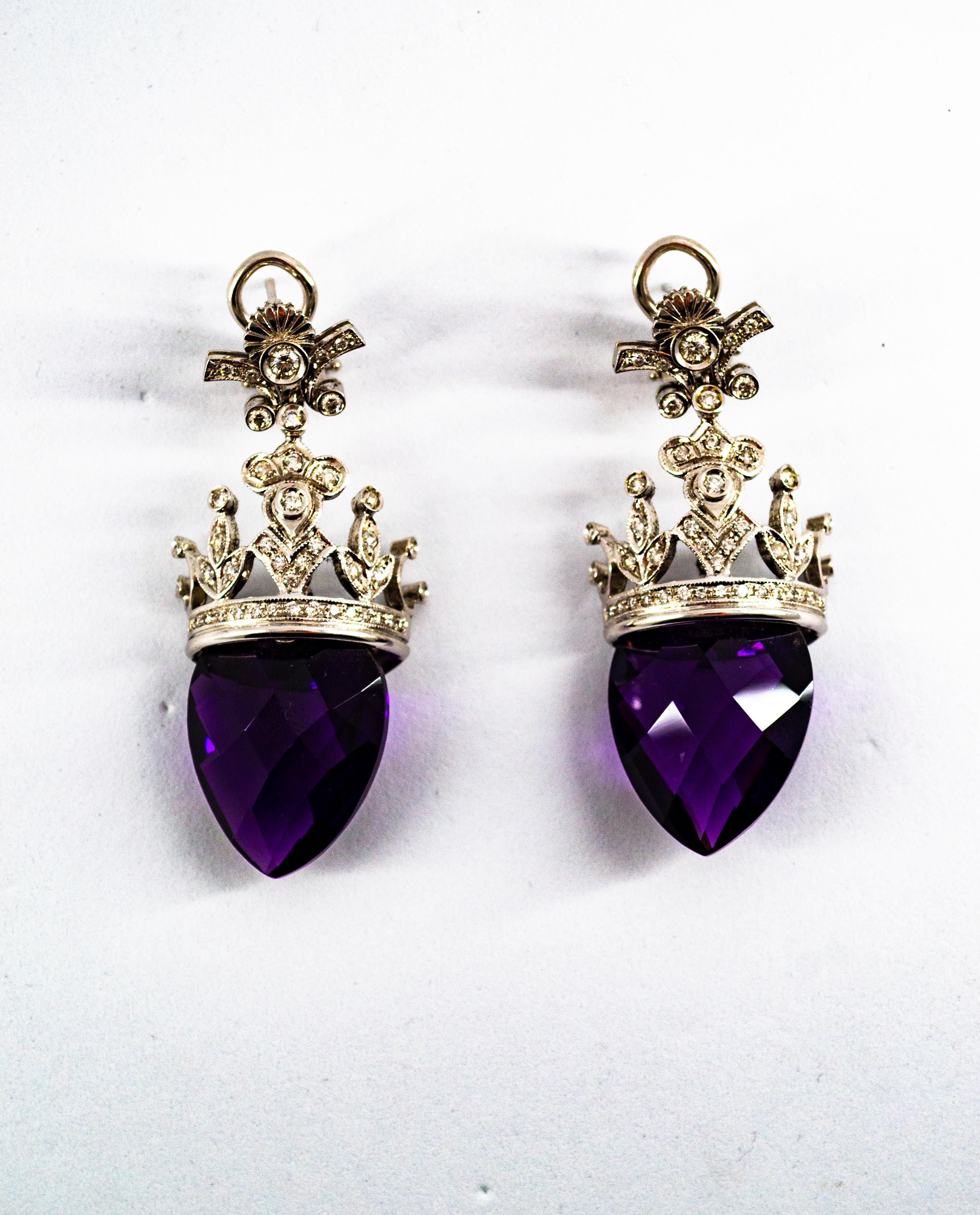 Boucles d'oreilles à clip en or blanc, diamant blanc et améthyste de 1,20 carat, style Art Déco en vente 3