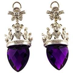 Art Deco Style 1.20 Carat White Diamond Amethyst White Gold Clip-On Earrings