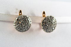 Art Deco Style 1.20 Carat White Rose Cut Diamond Yellow Gold Lever Back Earrings