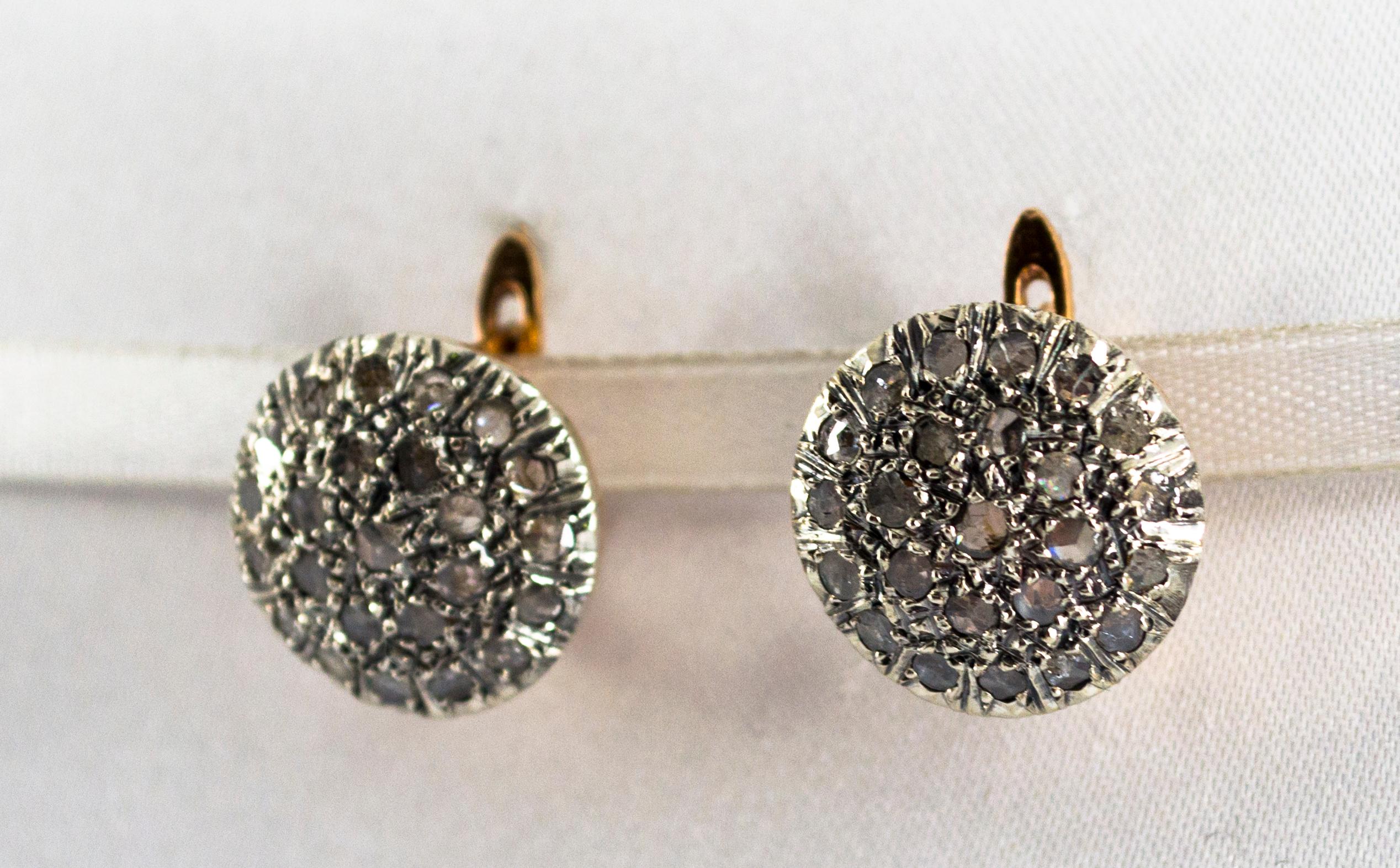 Taille rose Boucles d'oreilles à levier de style Art déco en or jaune avec diamants blancs taille rose de 1.20 carat en vente