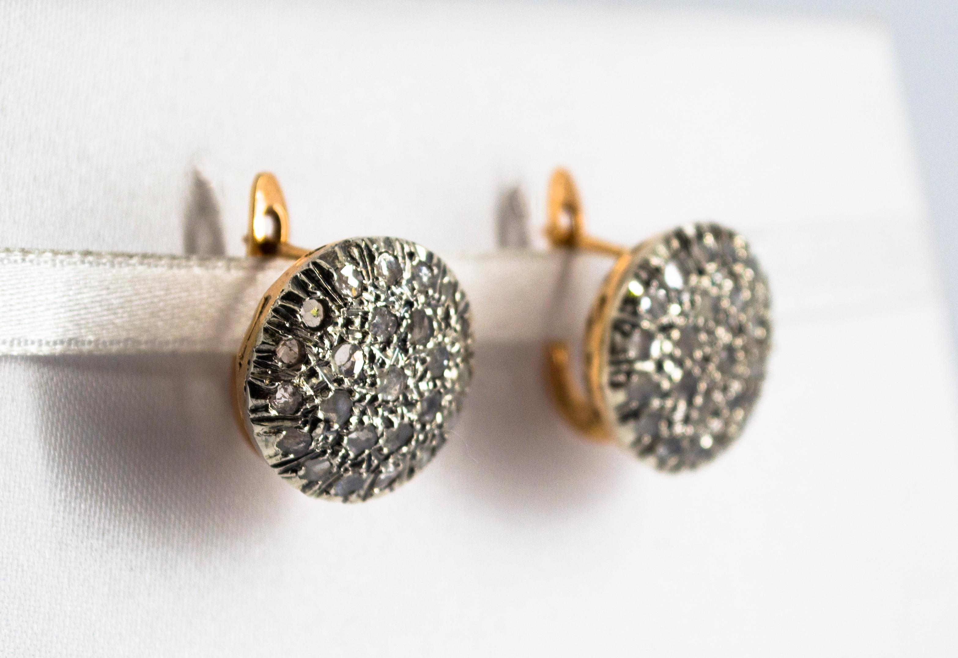 Boucles d'oreilles à levier en or jaune de style Art déco avec diamants blancs et roses de 1,20 carat Neuf - En vente à Naples, IT
