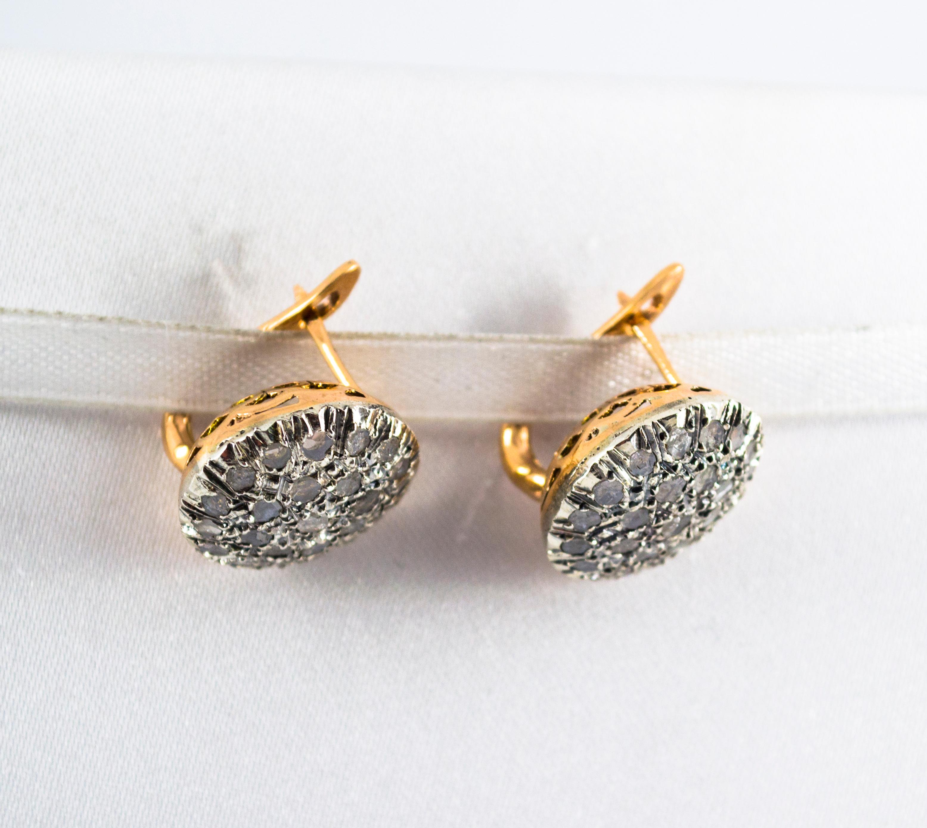 Boucles d'oreilles à levier de style Art déco en or jaune avec diamants blancs taille rose de 1.20 carat en vente 1