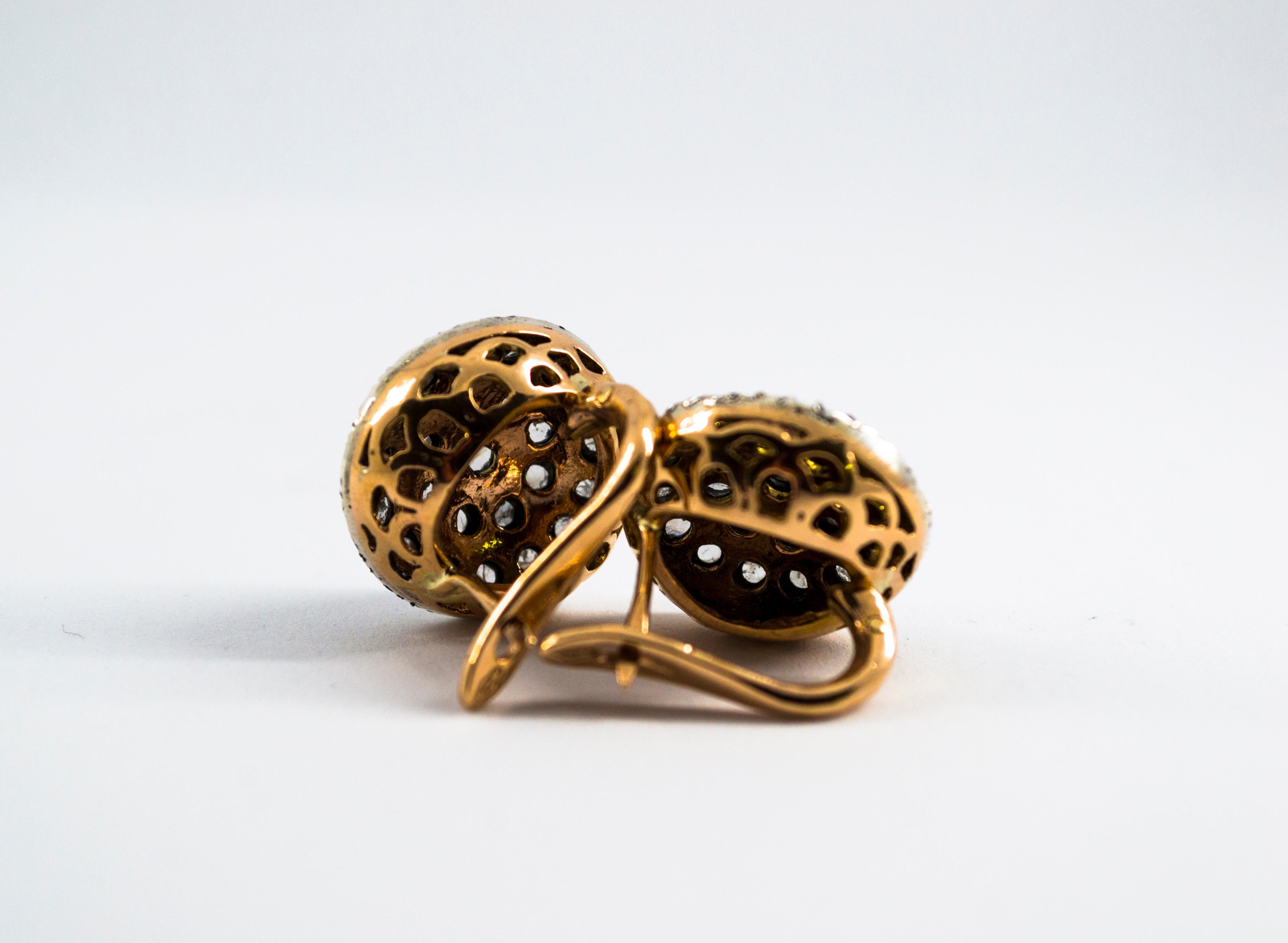 Boucles d'oreilles à levier de style Art déco en or jaune avec diamants blancs taille rose de 1.20 carat en vente 2