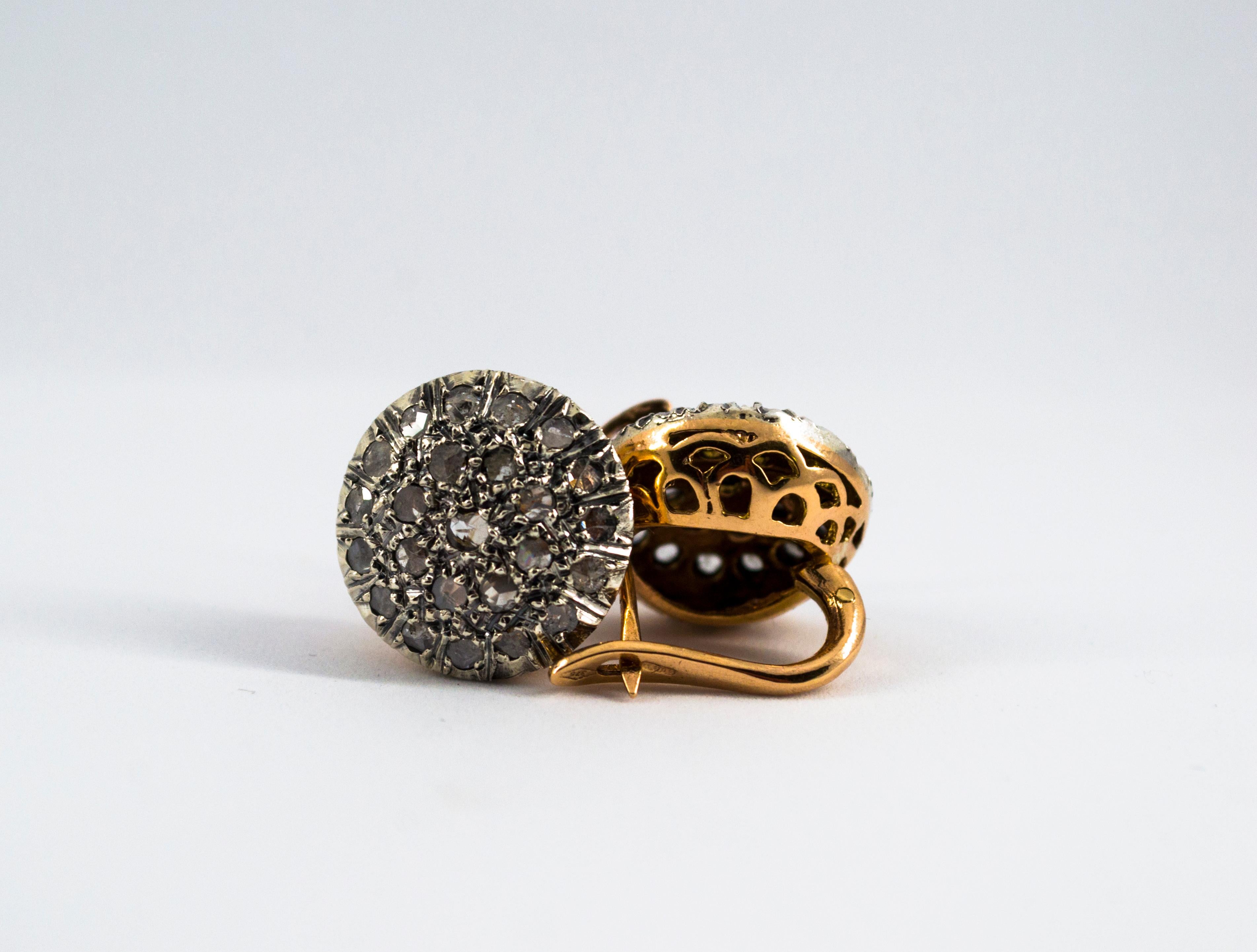 Boucles d'oreilles à levier de style Art déco en or jaune avec diamants blancs taille rose de 1.20 carat en vente 3