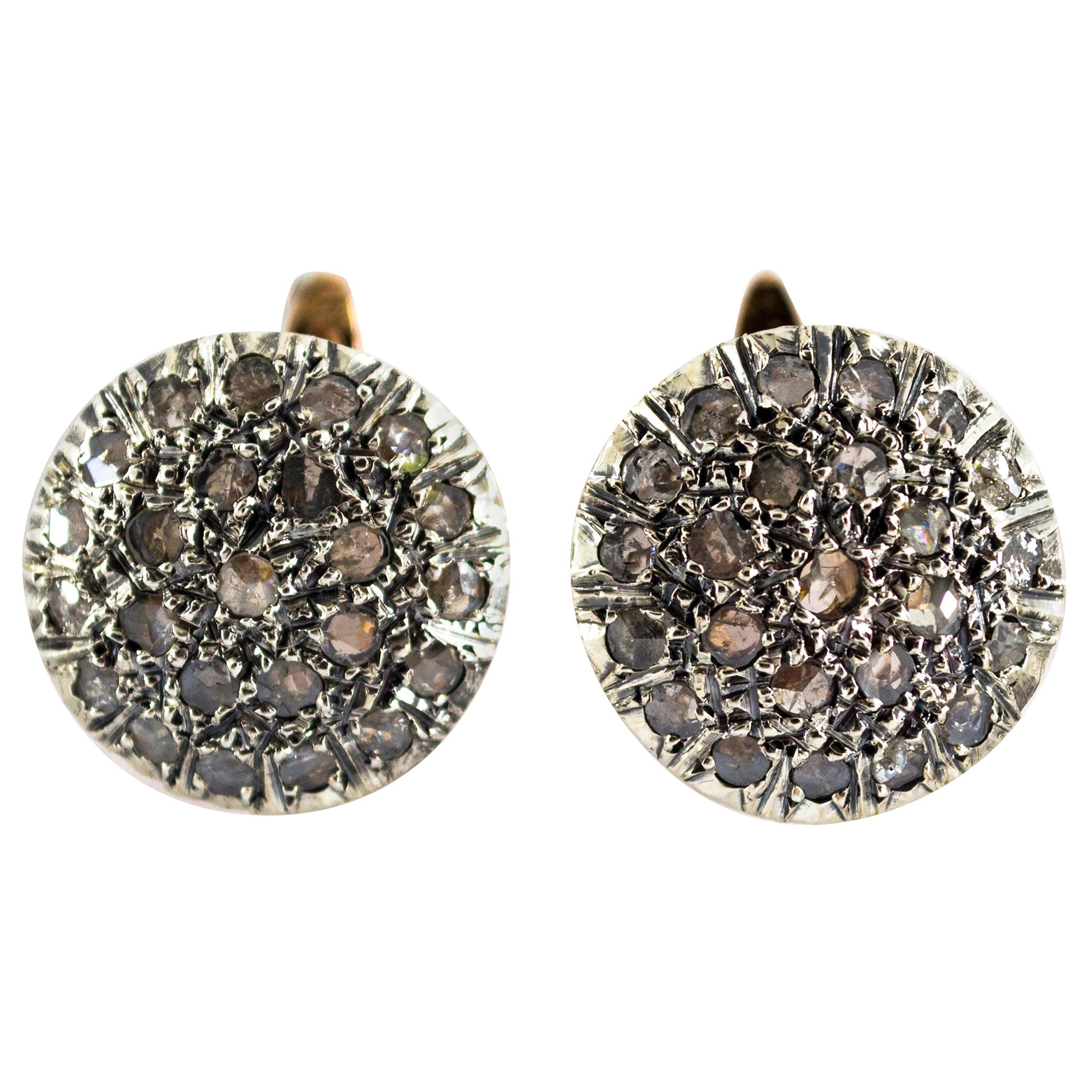 Boucles d'oreilles à levier de style Art déco en or jaune avec diamants blancs taille rose de 1.20 carat en vente