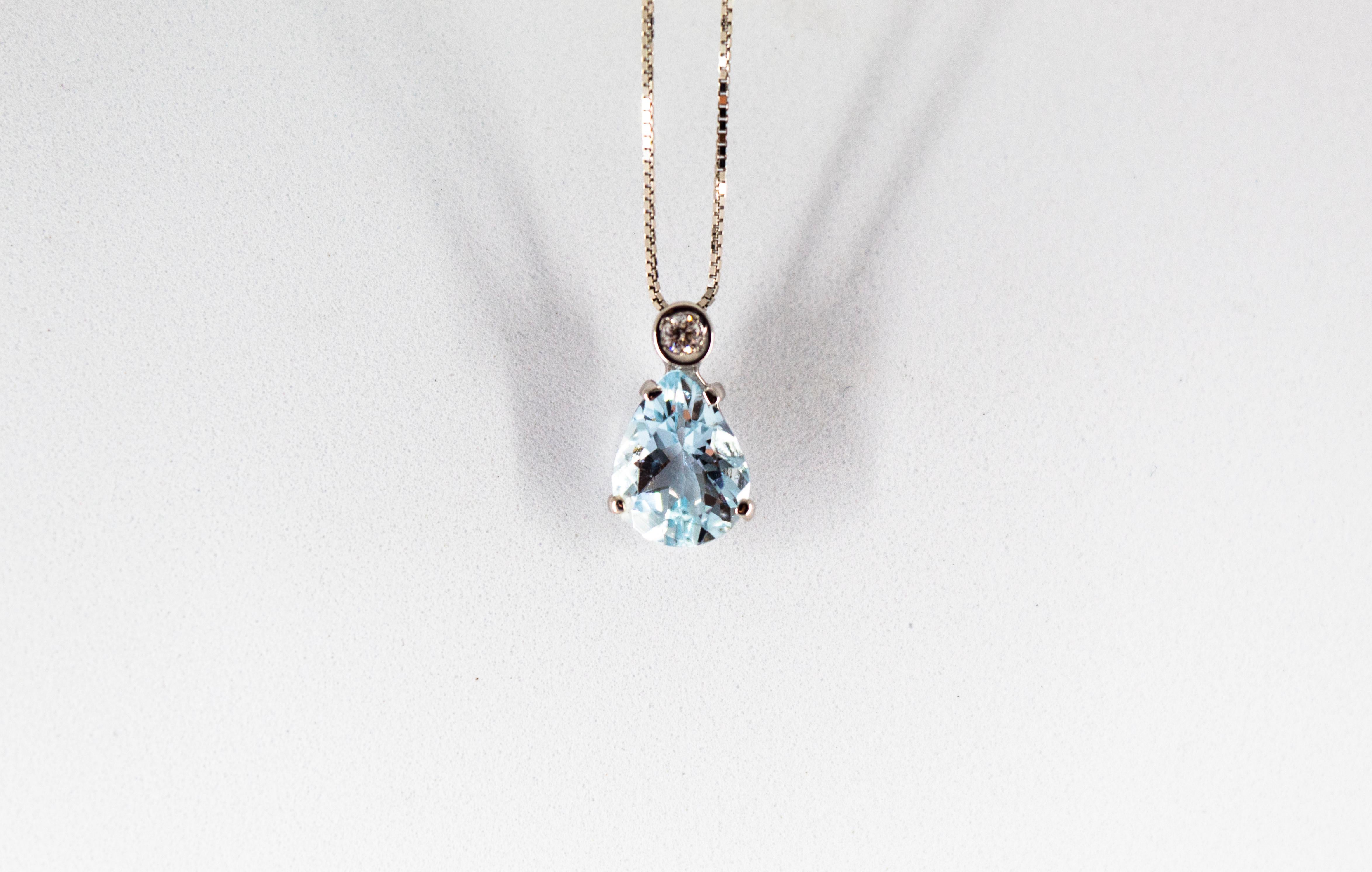 Art Deco Style 1.23 Carat White Diamond Pear Cut Aquamarine White Gold Necklace For Sale 1