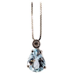 Collana in oro bianco con diamante bianco da 1,23 carati e taglio a pera con acquamarina in stile Art Deco
