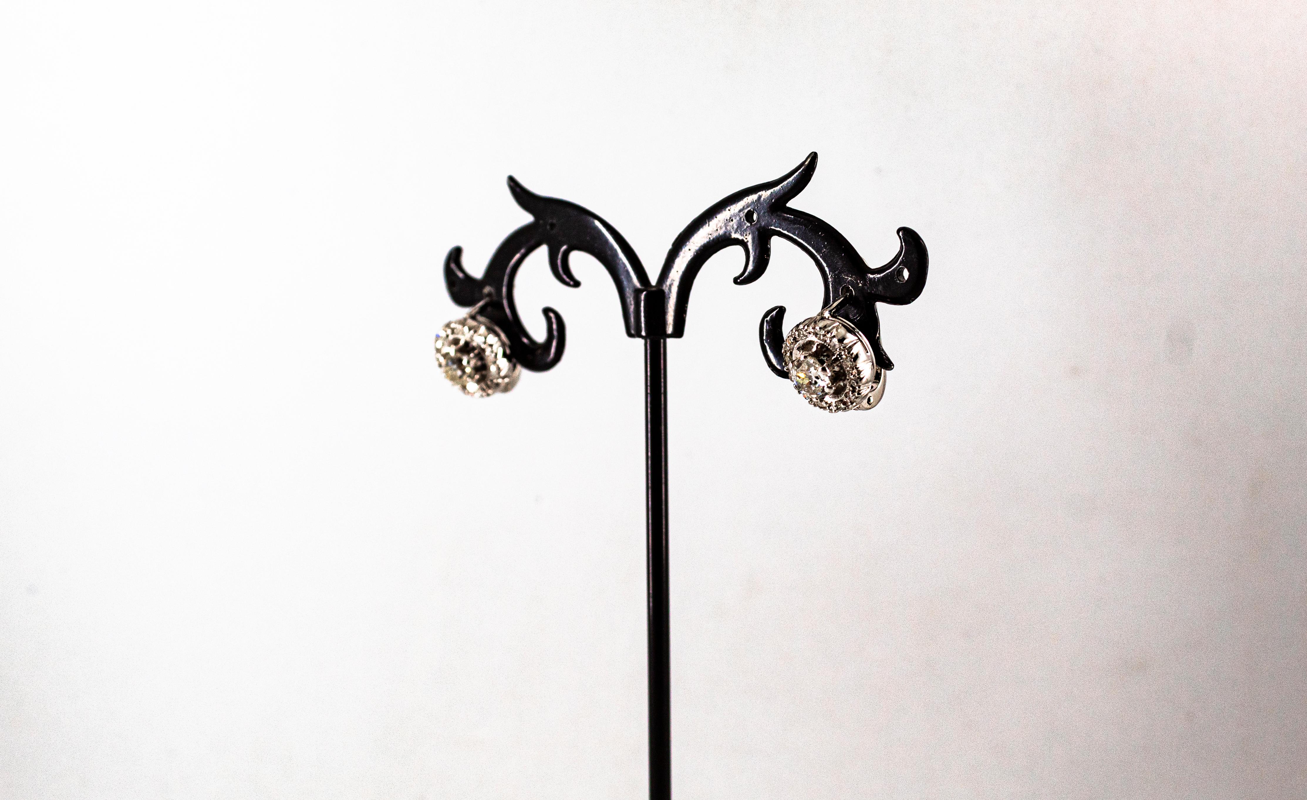 Orecchini a leva in oro bianco con diamante bianco da 1,23 carati in stile Art Déco in vendita 5