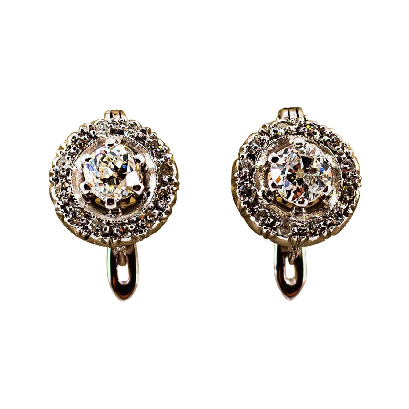 Boucles d'oreilles de style Art Déco en or blanc avec diamant blanc de 1,23 carat Handcraft