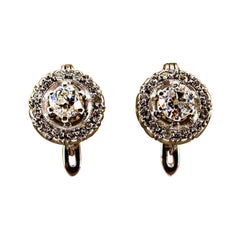 Vintage Art Deco Style 1.23 Carat White Diamond White Gold Handcraft Lever-Back Earrings