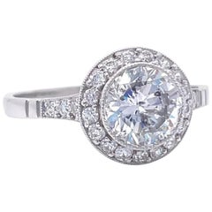 Art Deco Style 1.25 Carat Old European Cut Diamond Platinum Engagement Ring