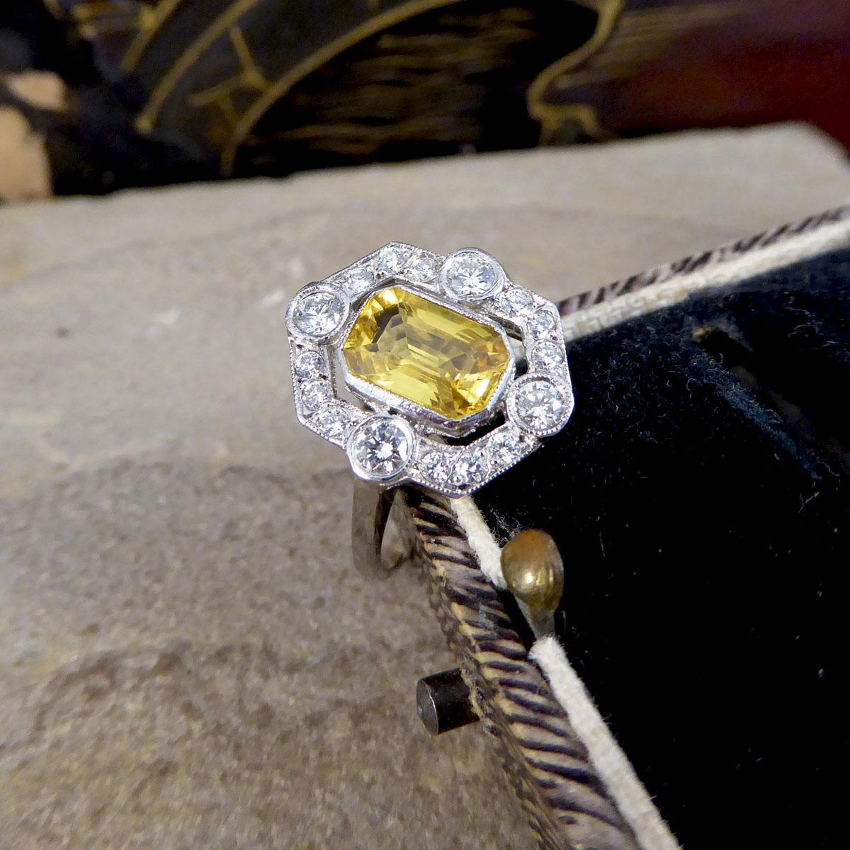Art Deco Style 1.25ct Yellow Sapphire and Diamond Halo Ring in Platinum 4