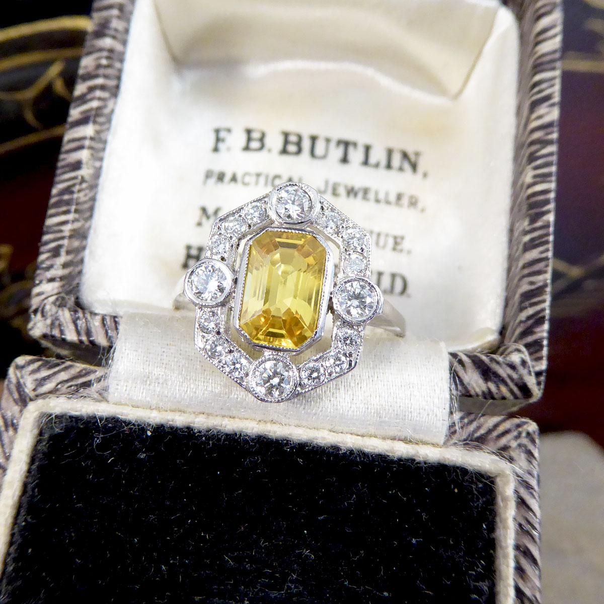Art Deco Style 1.25ct Yellow Sapphire and Diamond Halo Ring in Platinum 3