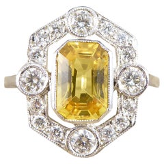 yellowstone engagement rings Art Deco Style 1.25ct Yellow Sapphire and Diamond Halo Ring in Platinum