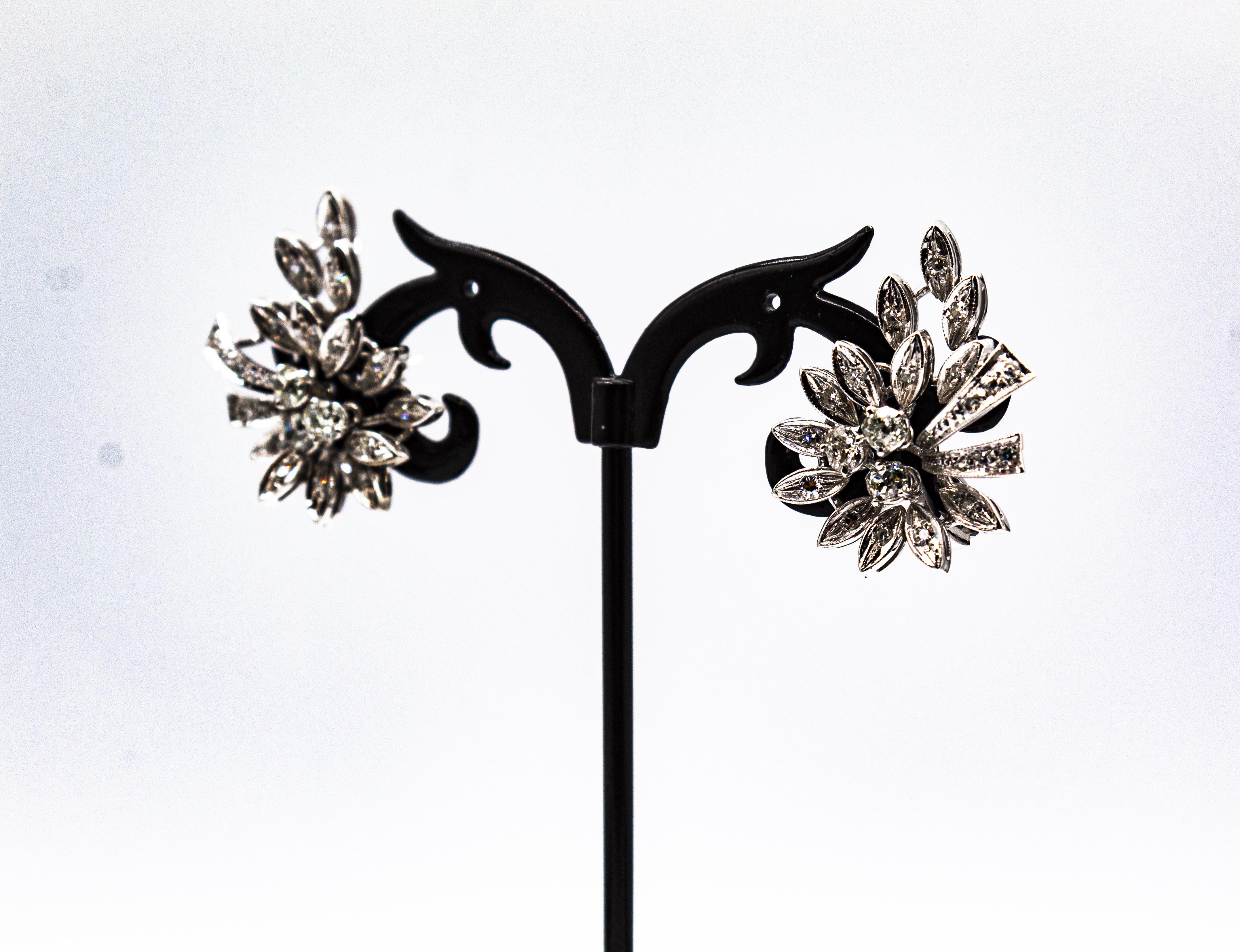 Art Deco Style 1.28 Carat White Diamond White Gold Dangle Clip-On Earrings 6