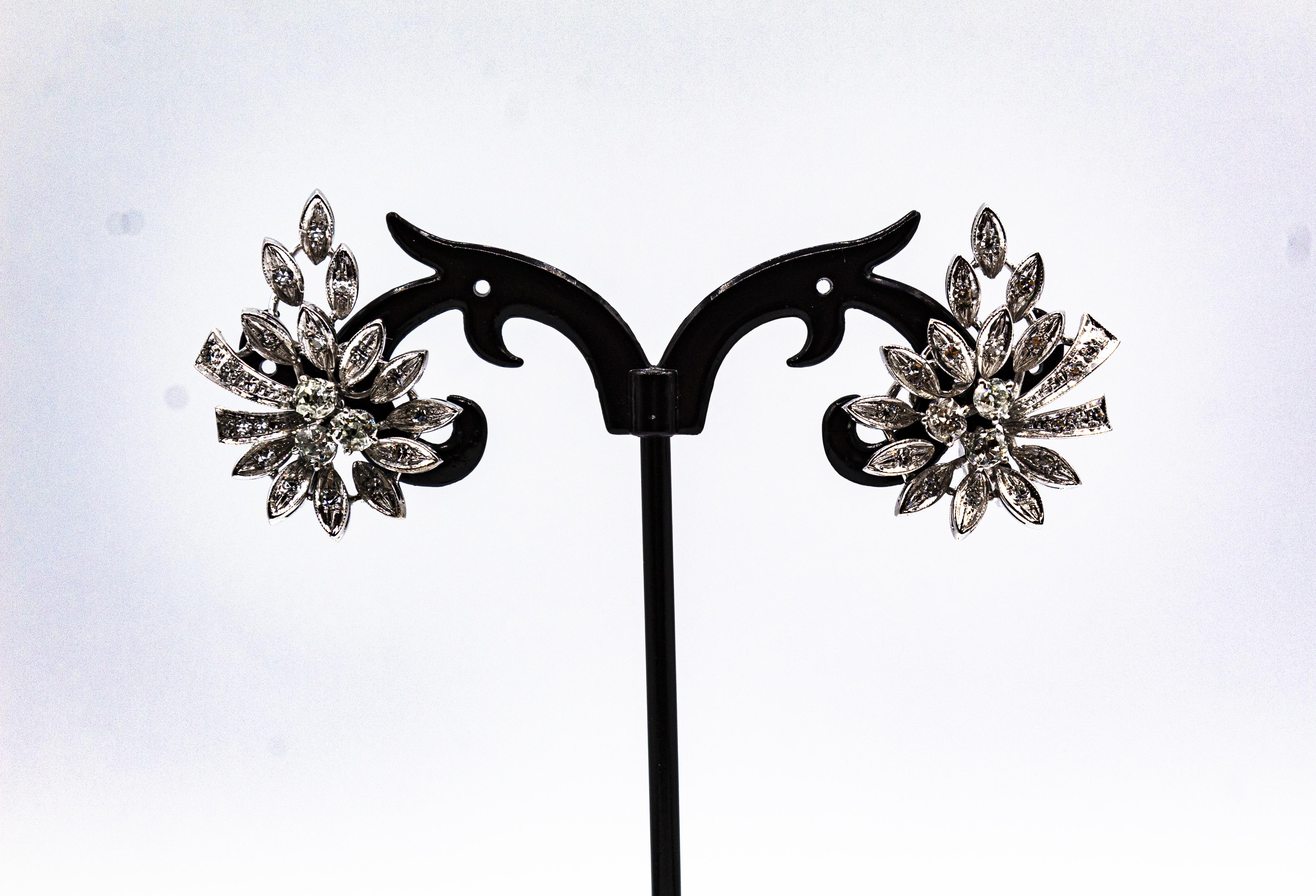 Art Deco Style 1.28 Carat White Diamond White Gold Dangle Clip-On Earrings 3
