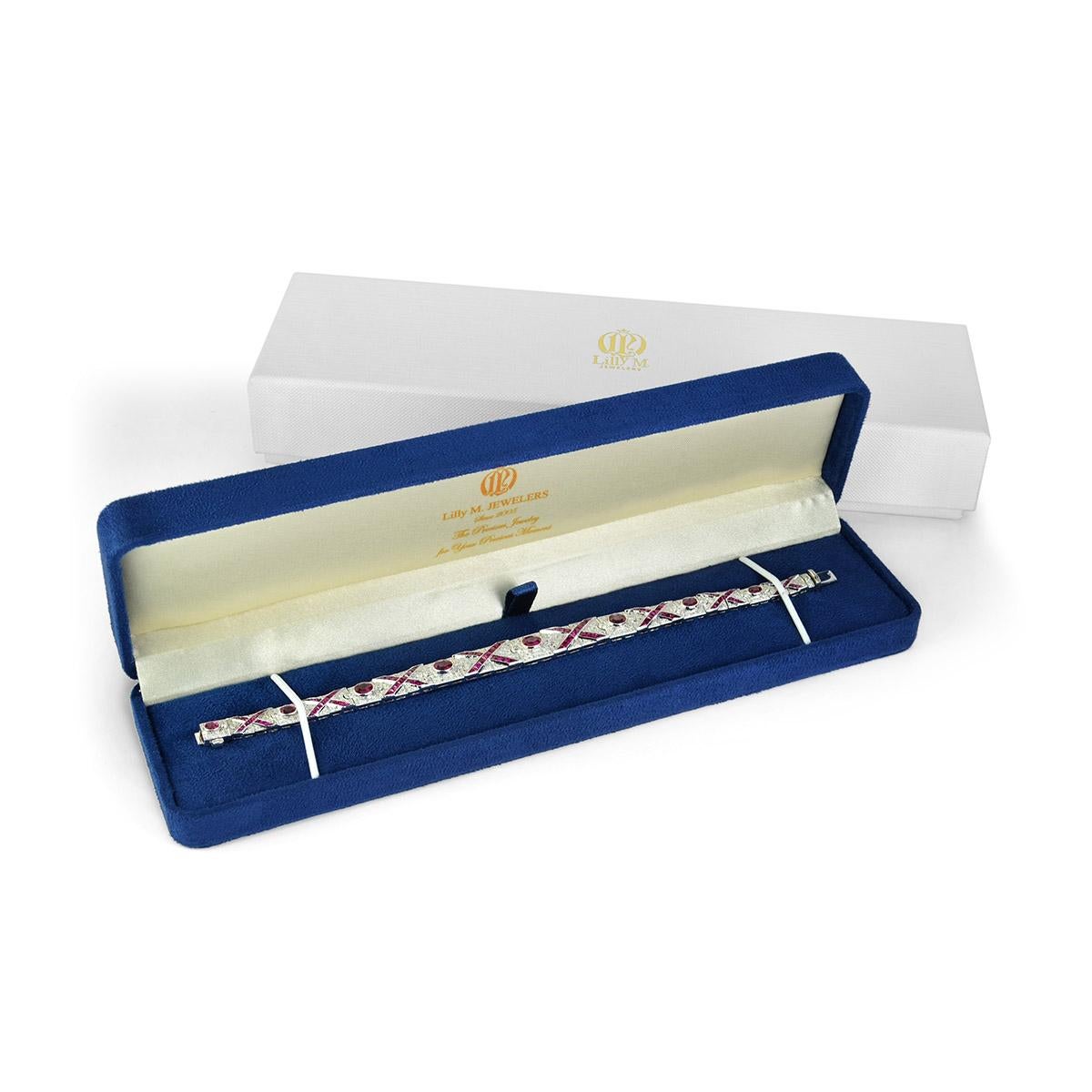 Art Deco Style 12.89 Ct. Emerald and Diamond Link Bracelet in 18K White Gold For Sale 3