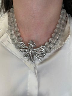 Art Deco Style 12ct Diamond with Rock Crystal 18k & Platinum Necklace / Brooch