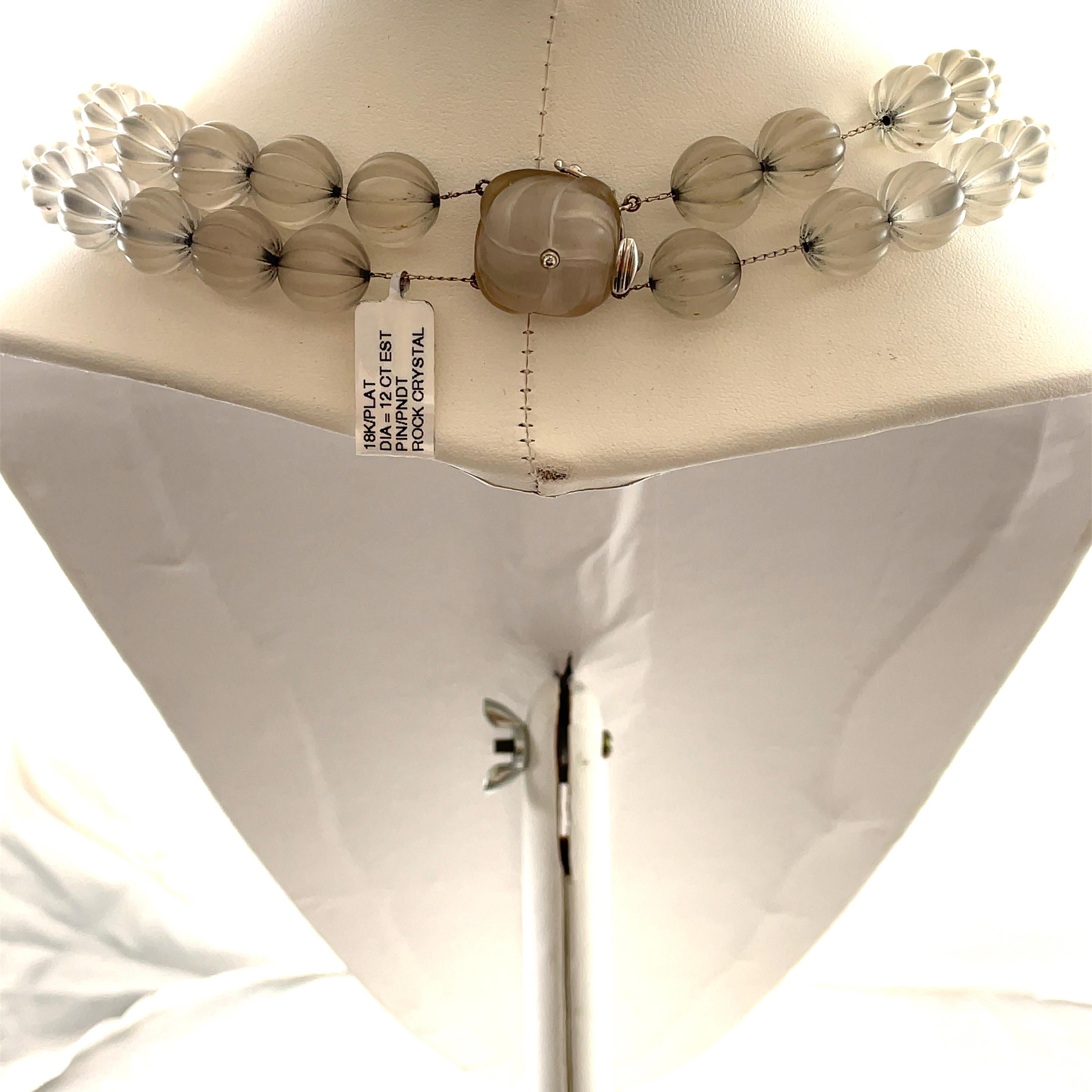 Art Deco Style 12ct Diamond with Rock Crystal 18k & Platinum Necklace / Brooch In Excellent Condition For Sale In BEVERLY HILLS, CA