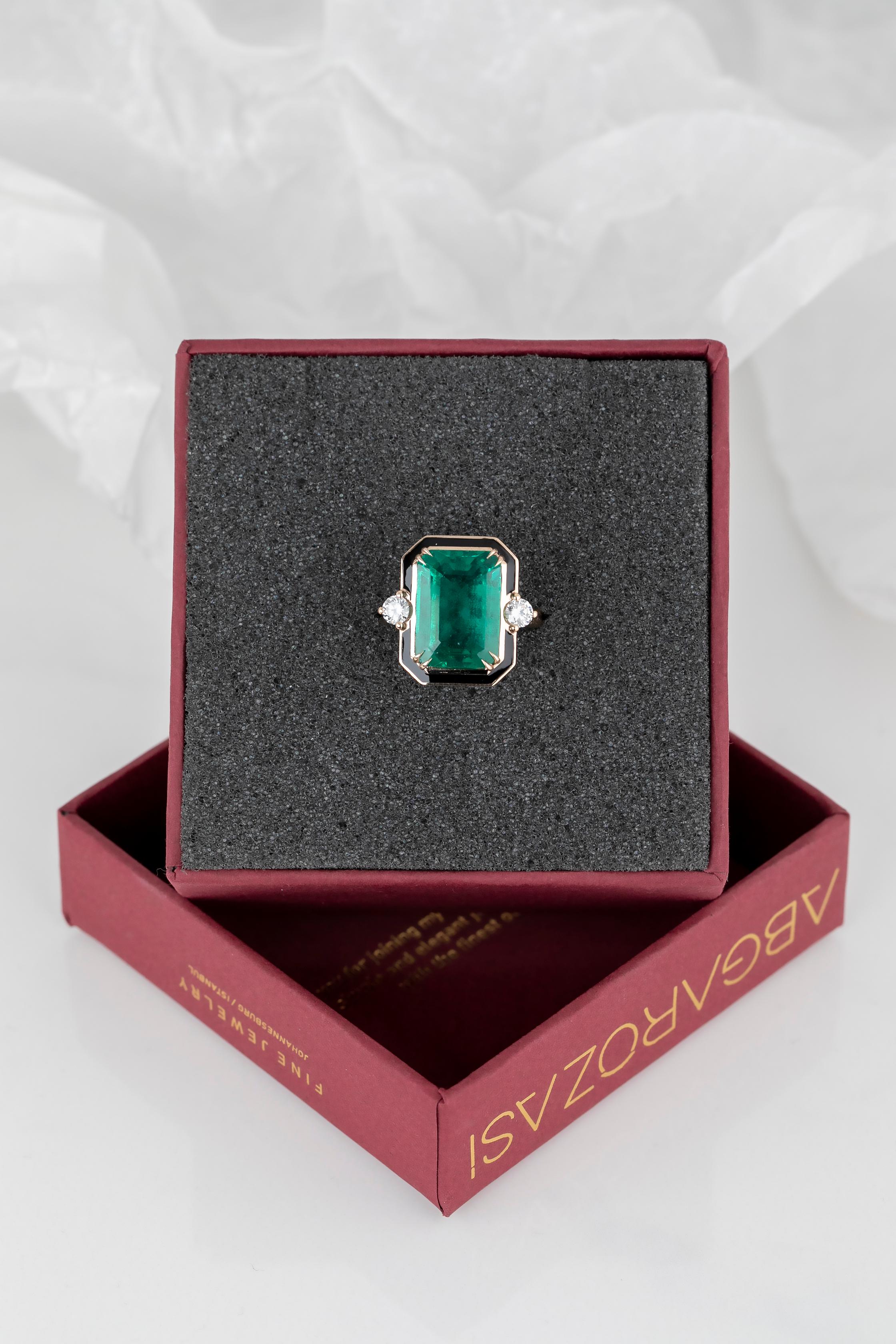 For Sale:  Art Deco Style 13 Ct. Synthetic Emerald and Diamond 14K Gold Cocktail Ring 12