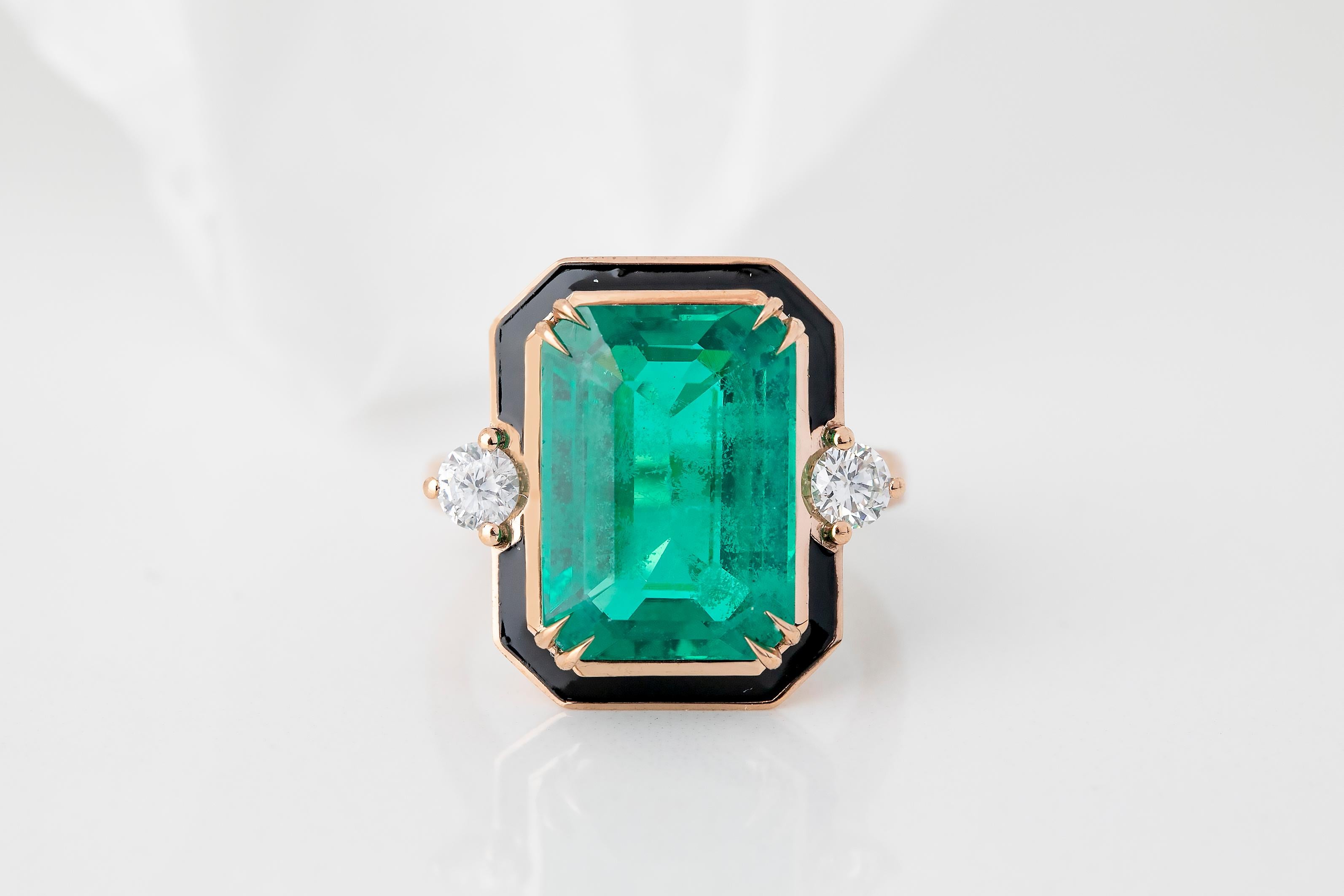 For Sale:  Art Deco Style 13 Ct. Synthetic Emerald and Diamond 14K Gold Cocktail Ring 5