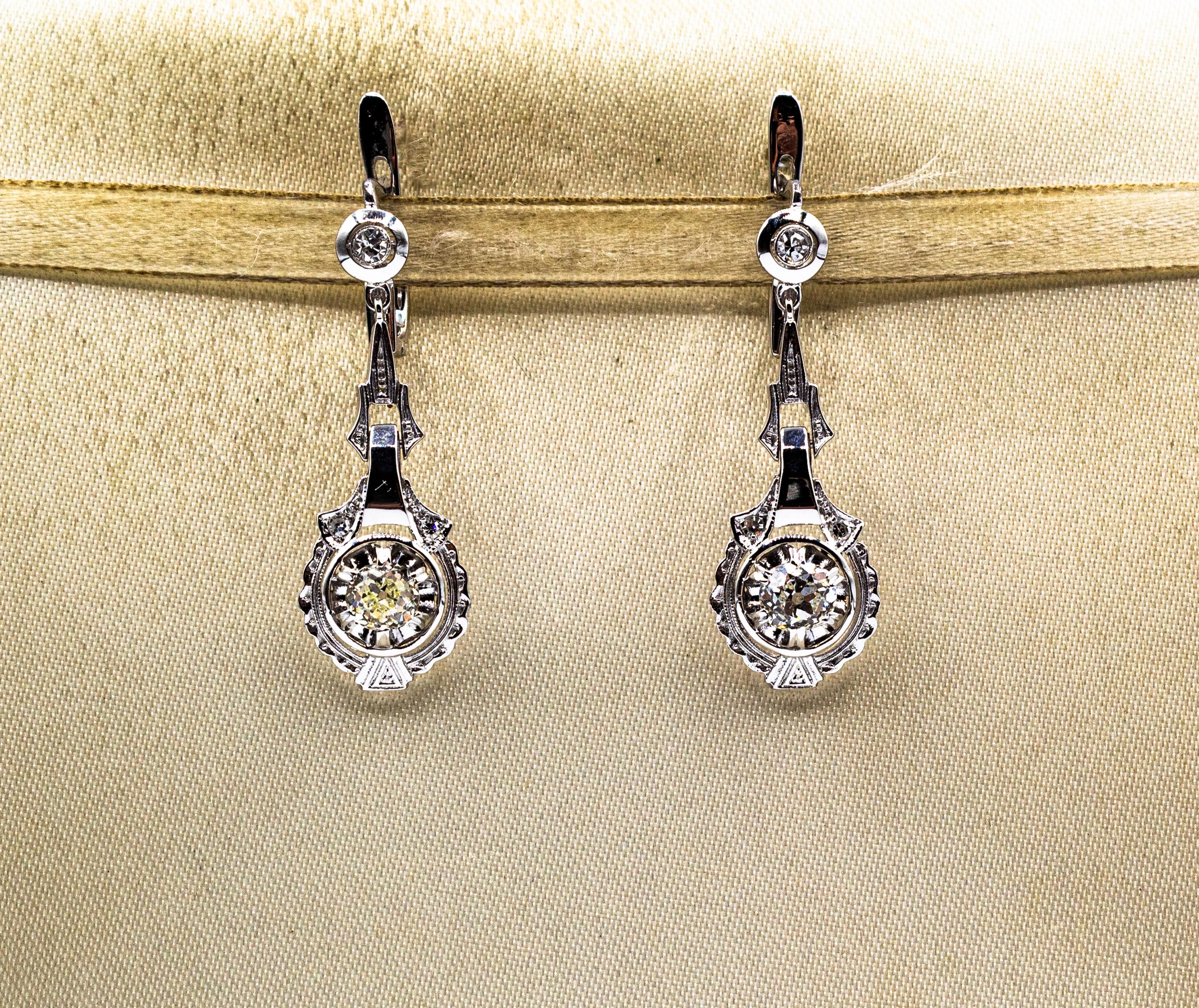 Klappbrisur-Ohrringe im Art déco-Stil mit 1,30 Karat weißen Diamanten in Weißgold (Alteuropäischer Schliff) im Angebot