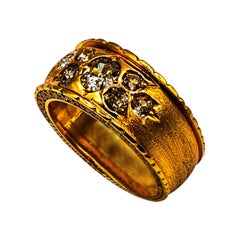Art Deco Style 1.30 Carat White Old European Cut Diamond Yellow Gold Band Ring