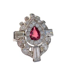 Art Deco Style 1.30 ct Diamonds and Ruby  Platinum 950 Ring