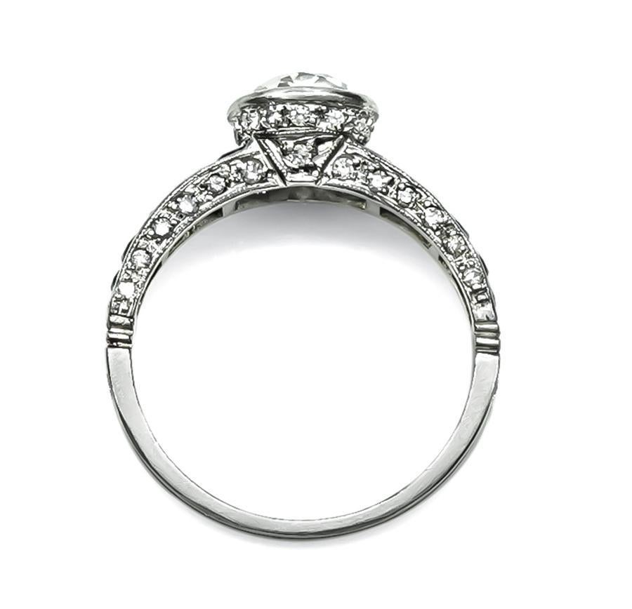 Art Deco Style 1.34ct Diamond Sapphire Engagement Ring In Good Condition For Sale In New York, NY