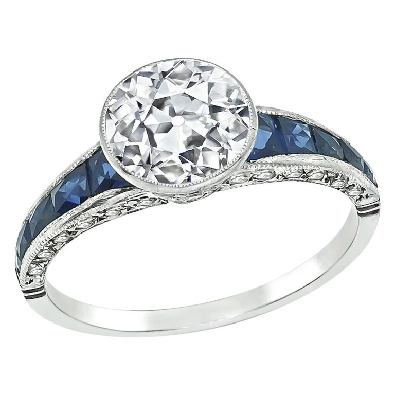 Anello di fidanzamento con diamante e zaffiro in stile Art Déco da 1,34 carati
