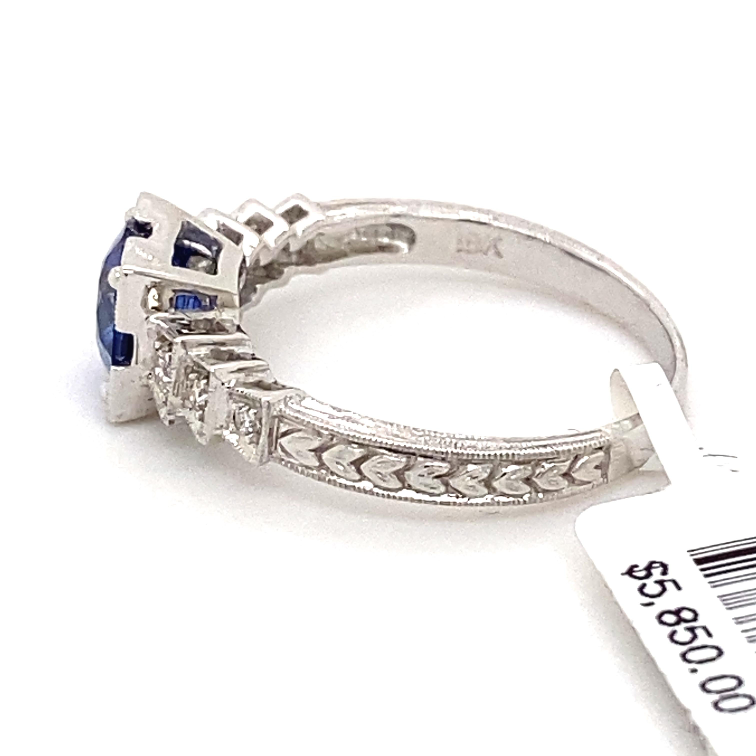 Art Deco Style 1.37ctt Ceylon Sapphire & Diamond Ring 18 Karat White Gold In New Condition For Sale In BEVERLY HILLS, CA