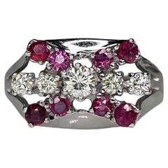 Art Deco Style 14 Karat Gold 0.56 Carat Ruby 0.33 Carat Diamond Bow Ring